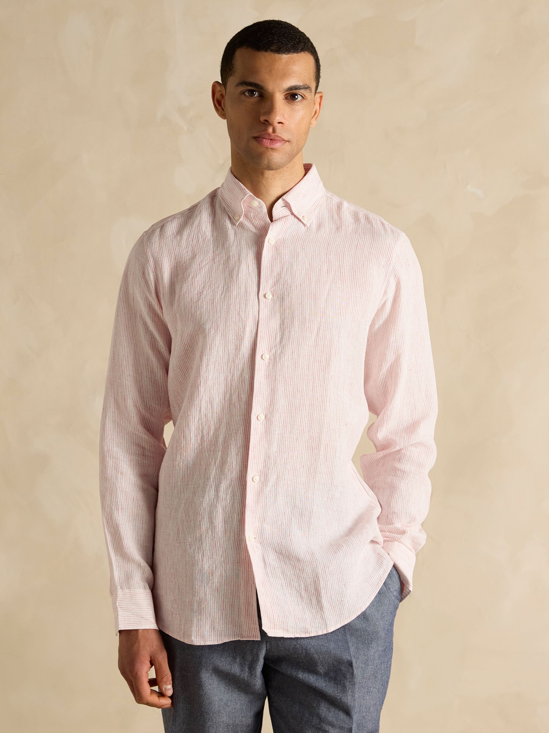 Pink Stripe Long Sleeve 100% Linen Shirt - Image 2 of 10