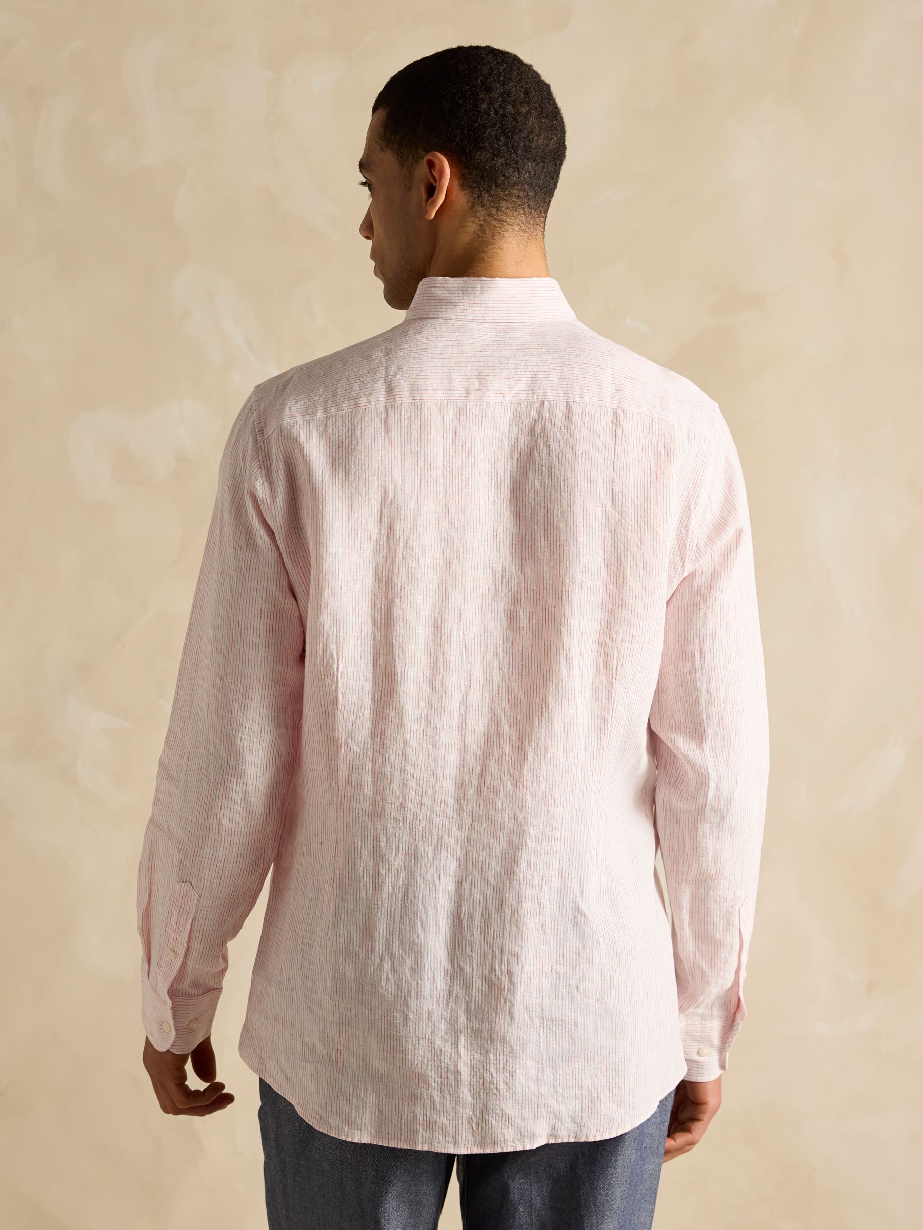 Pink Stripe Long Sleeve 100% Linen Shirt - Image 3 of 10