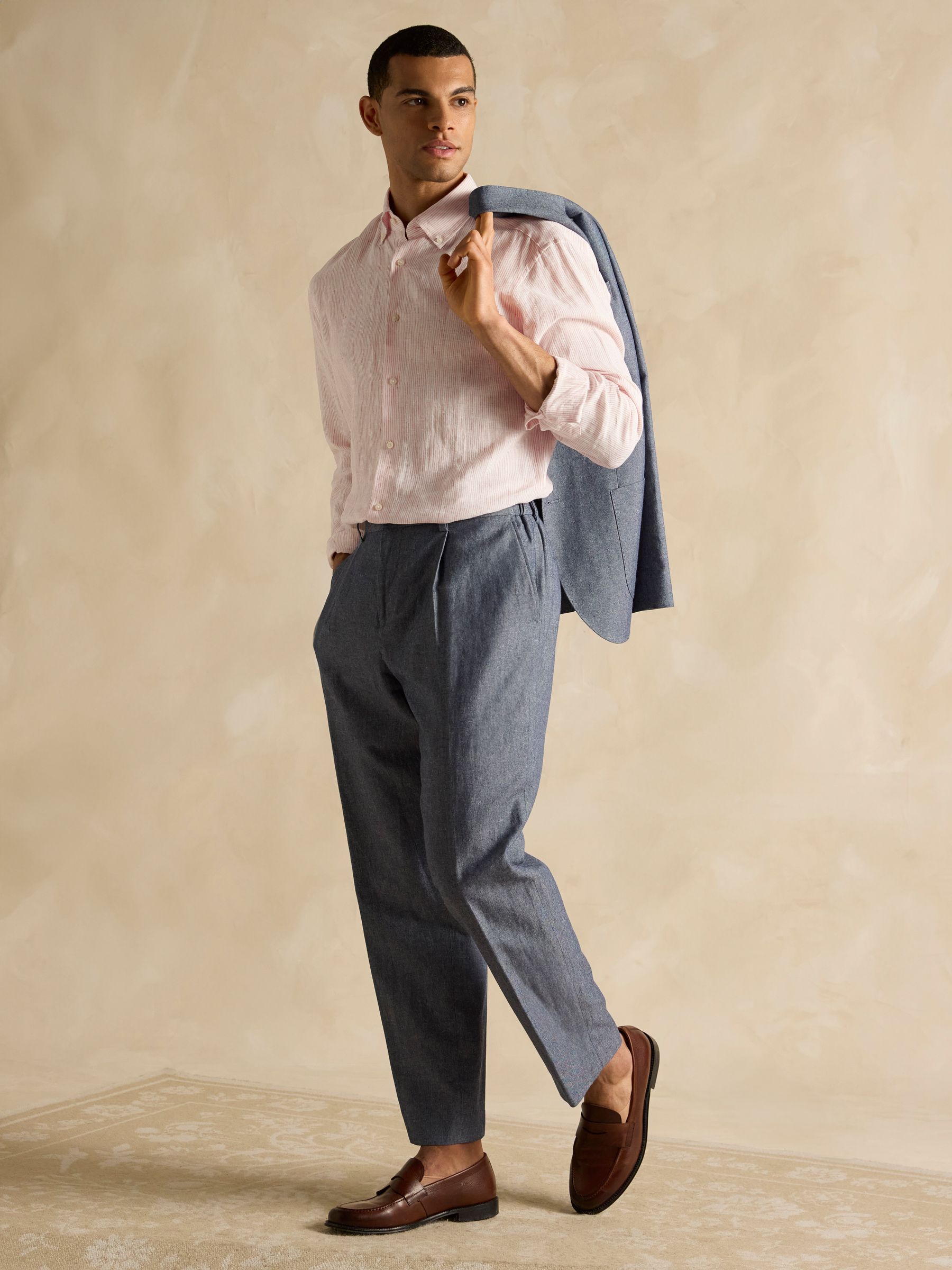 Pink Stripe Long Sleeve 100% Linen Shirt - Image 4 of 10