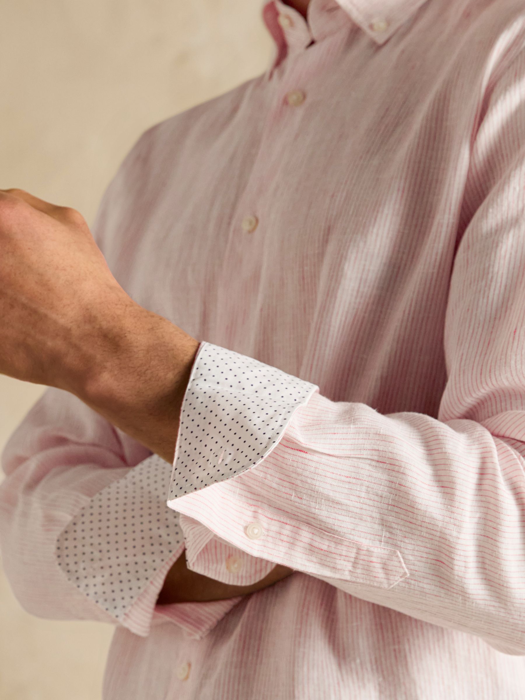 Pink Stripe Long Sleeve 100% Linen Shirt - Image 6 of 10