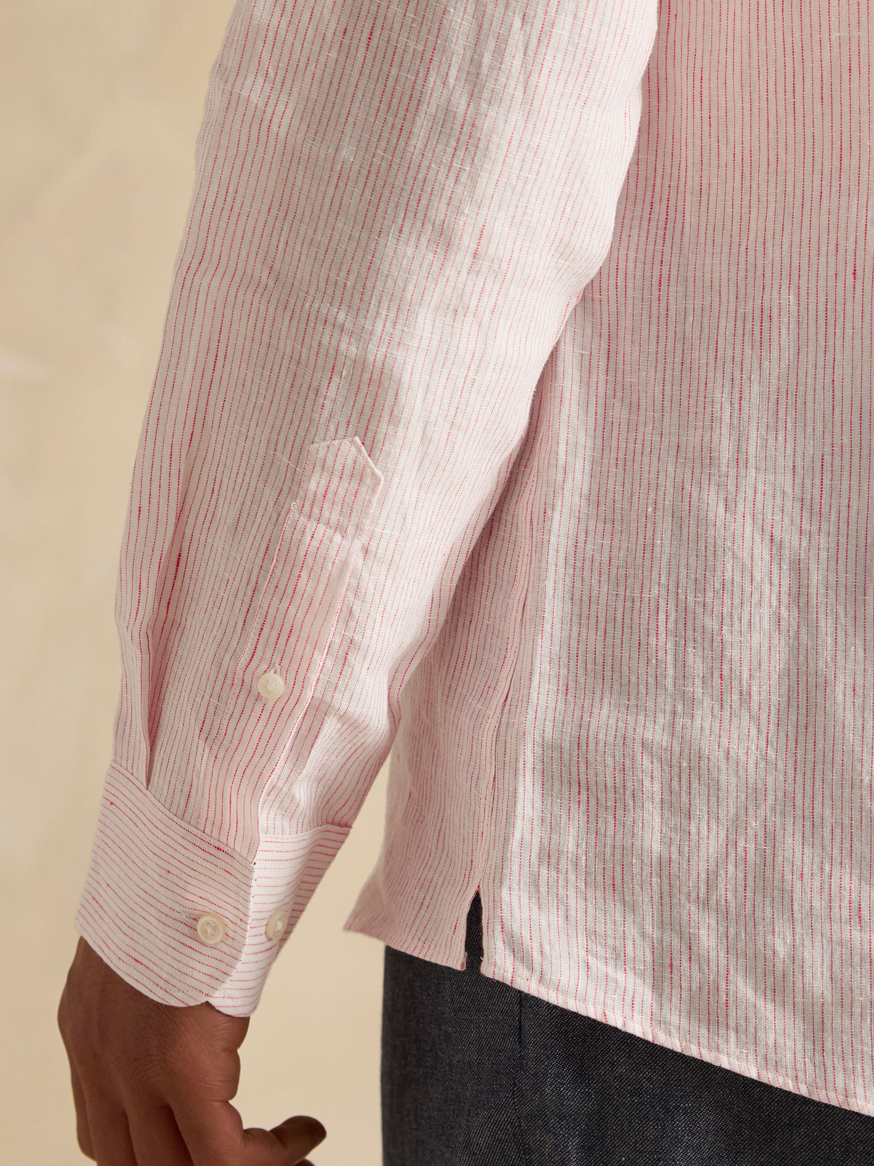 Pink Stripe Long Sleeve 100% Linen Shirt - Image 8 of 10