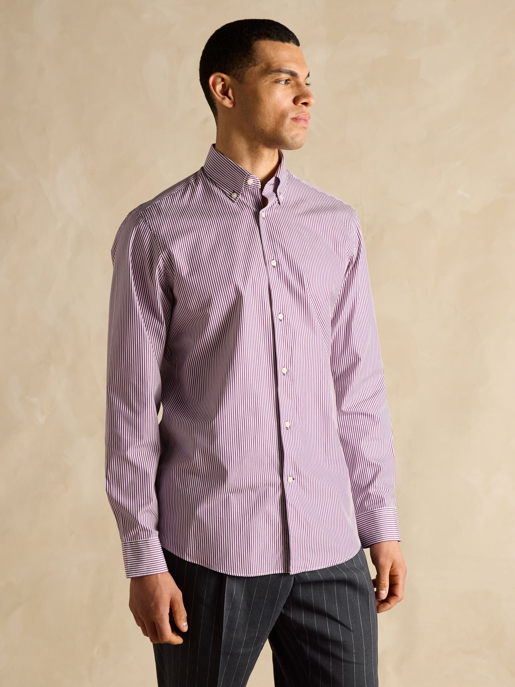 Burgundy Red Bengal Long Sleeve 100% Cotton Shirt - Image 3 of 10