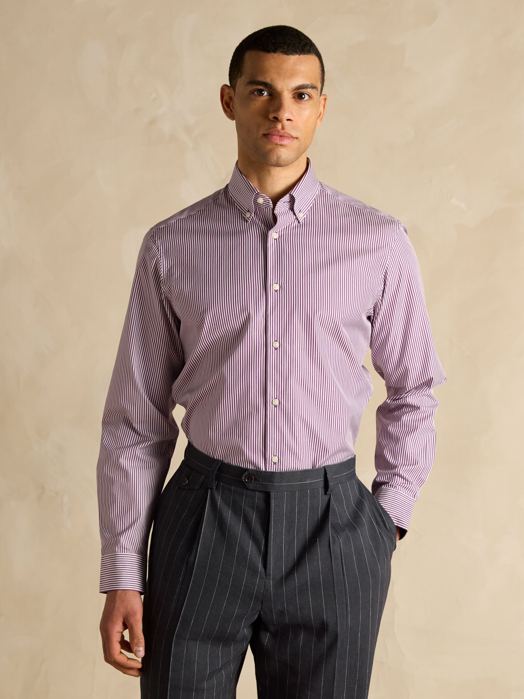 Burgundy Red Bengal Long Sleeve 100% Cotton Shirt - Image 6 of 10