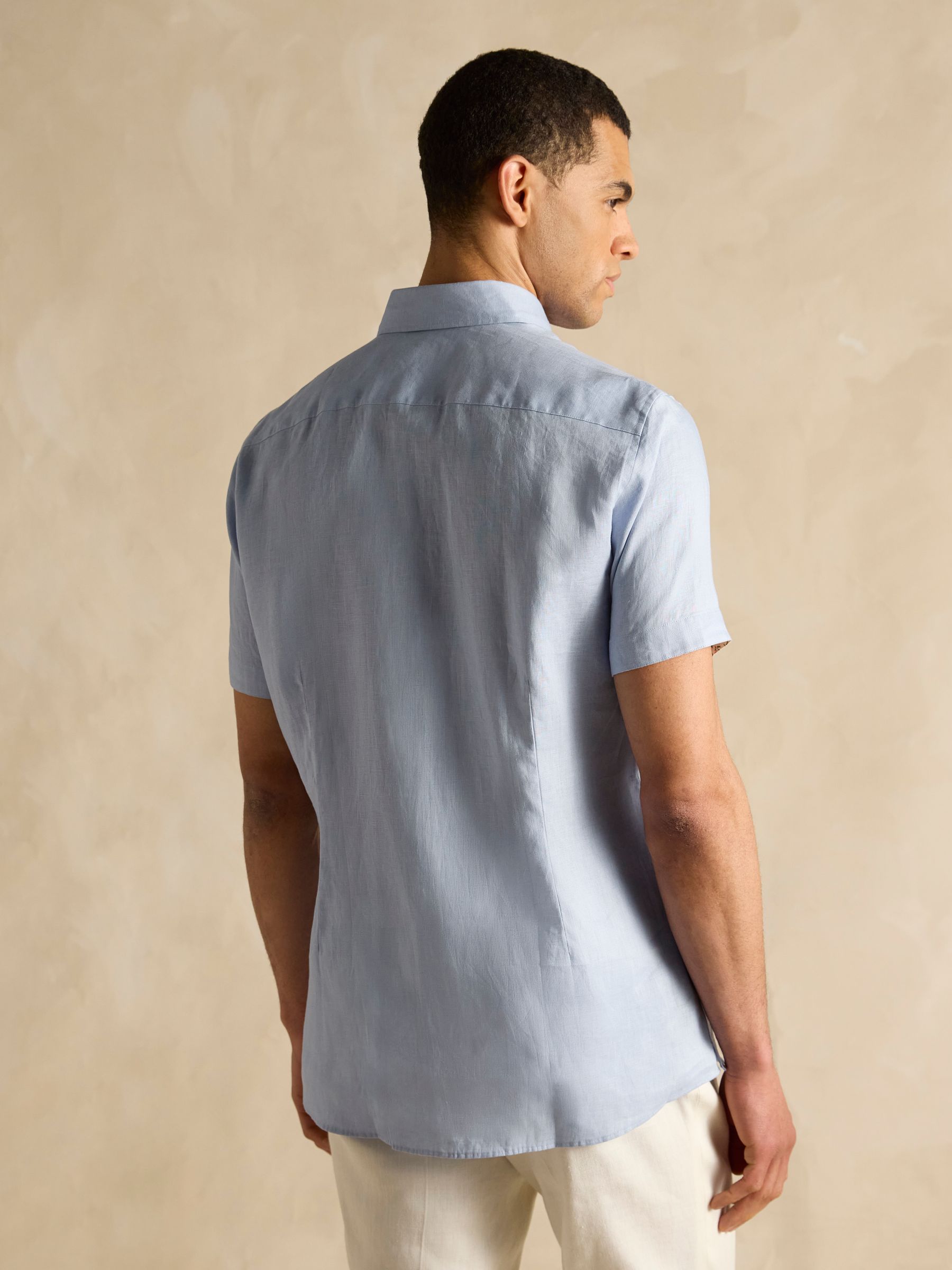 Blue Short Sleeve 100% Linen Shirt - Image 2 of 7