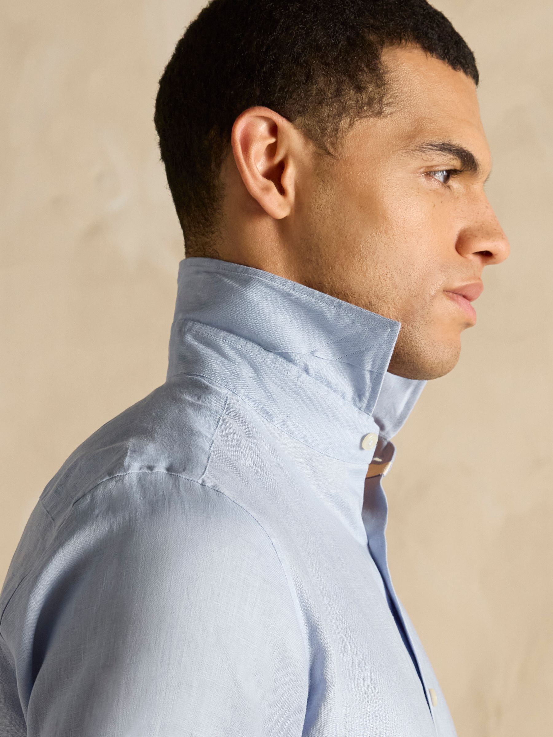 Blue Short Sleeve 100% Linen Shirt - Image 4 of 7