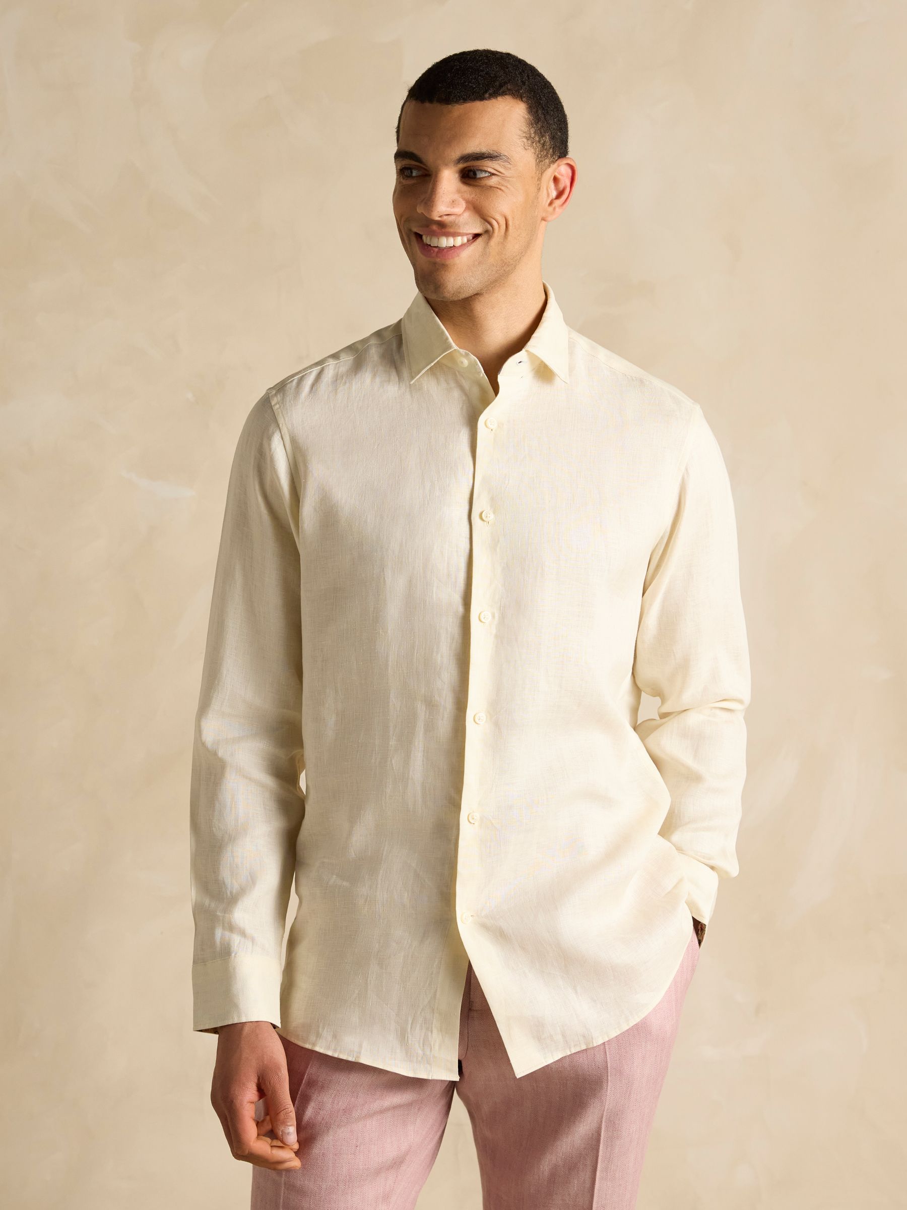 Cream Long Sleeve 100% Linen Shirt - Image 2 of 8