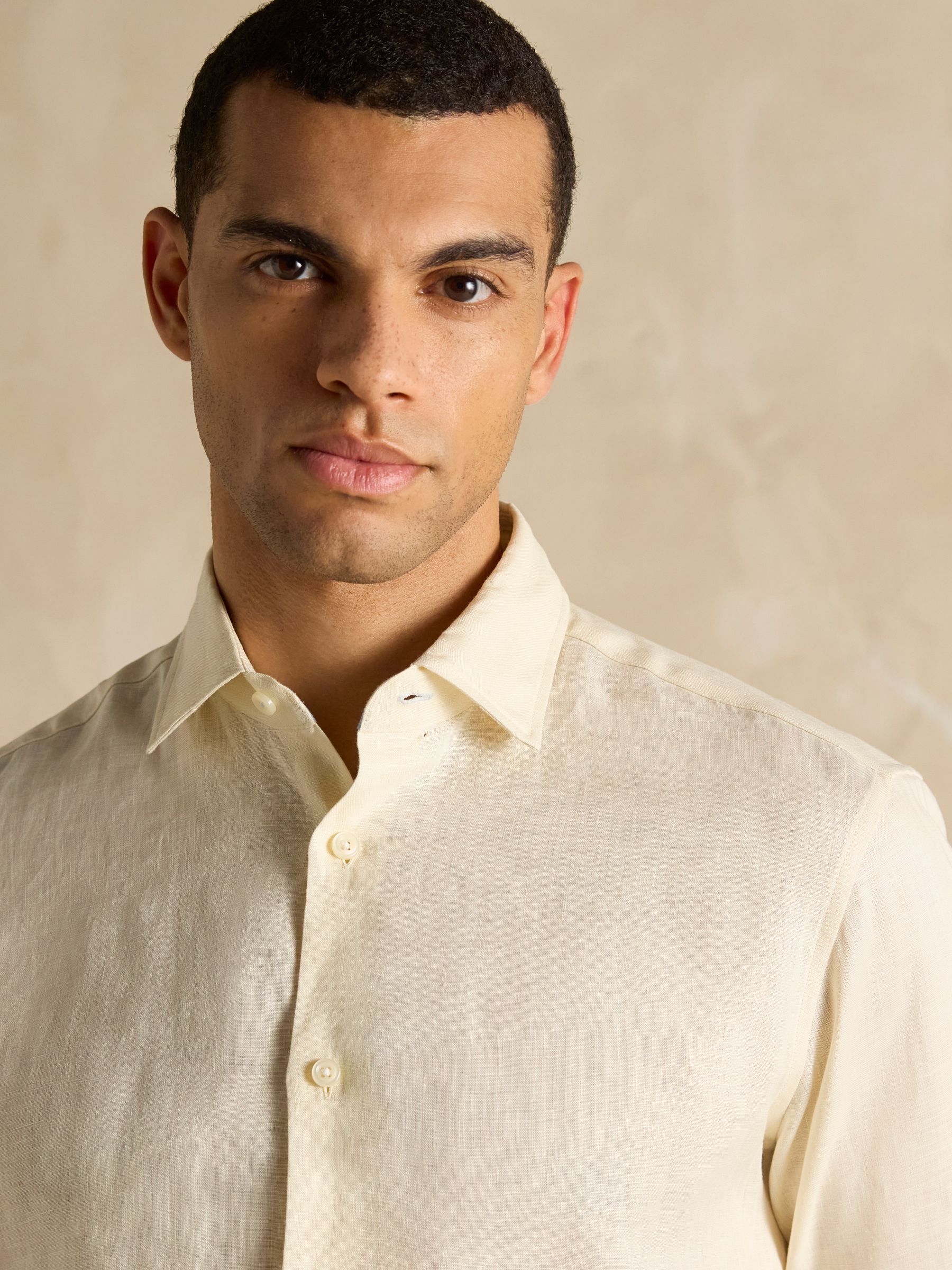 Cream Long Sleeve 100% Linen Shirt - Image 5 of 8