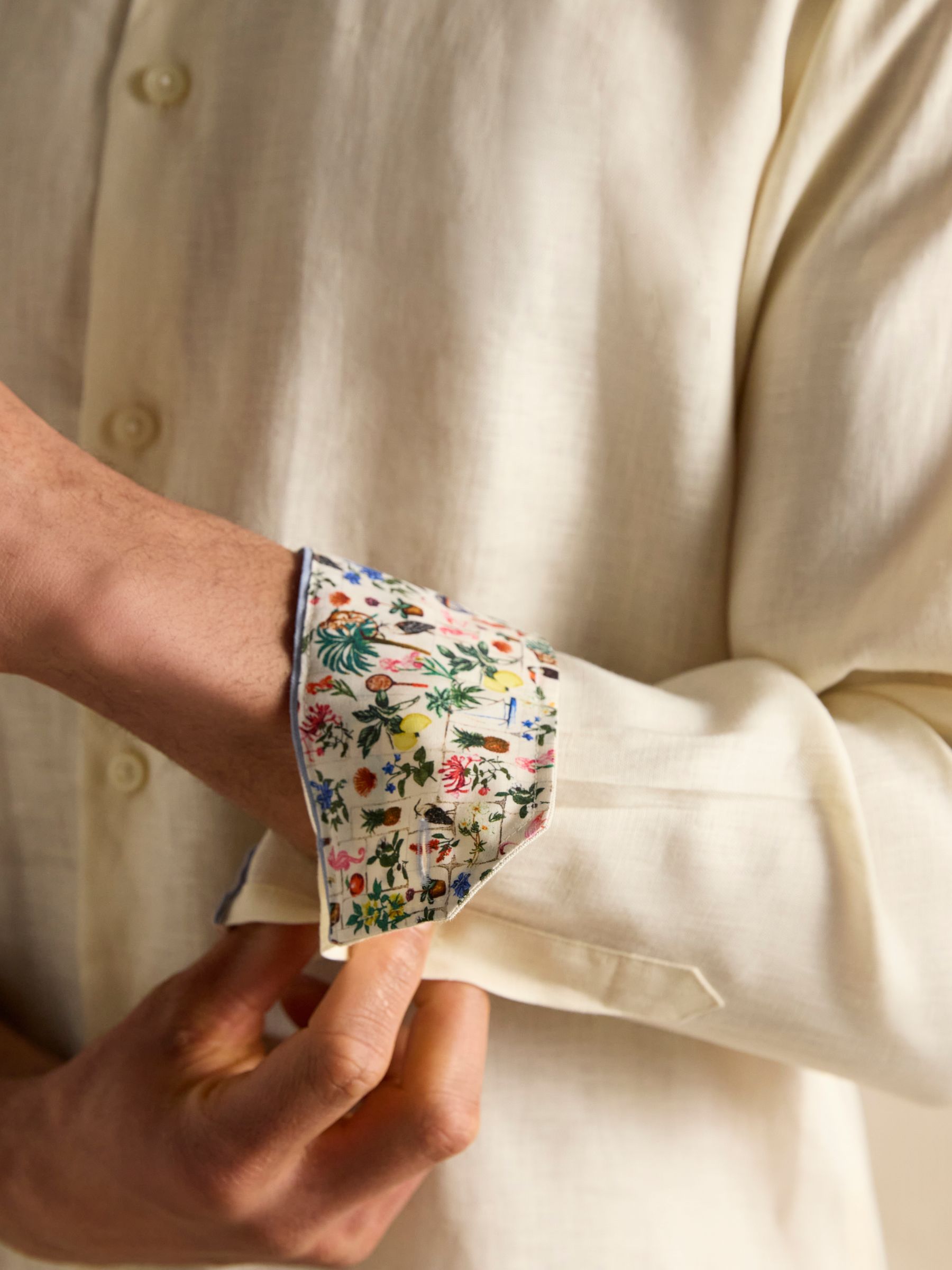 Cream Long Sleeve 100% Linen Shirt - Image 6 of 8