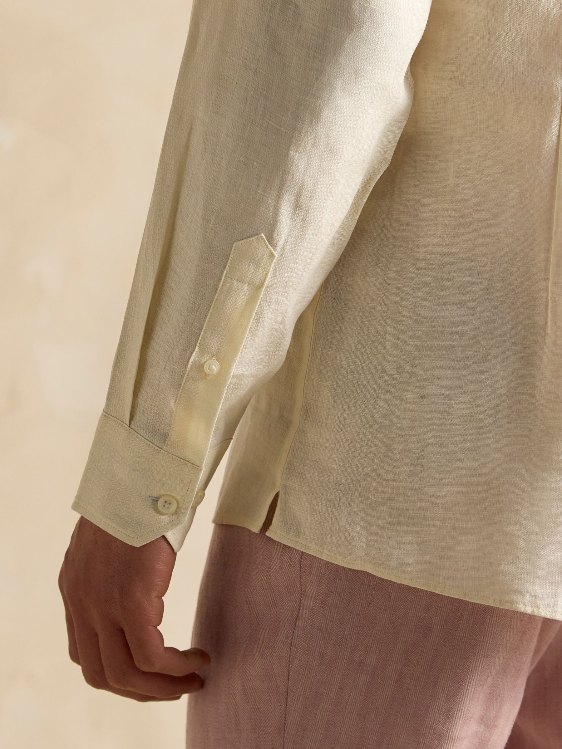 Cream Long Sleeve 100% Linen Shirt - Image 8 of 8