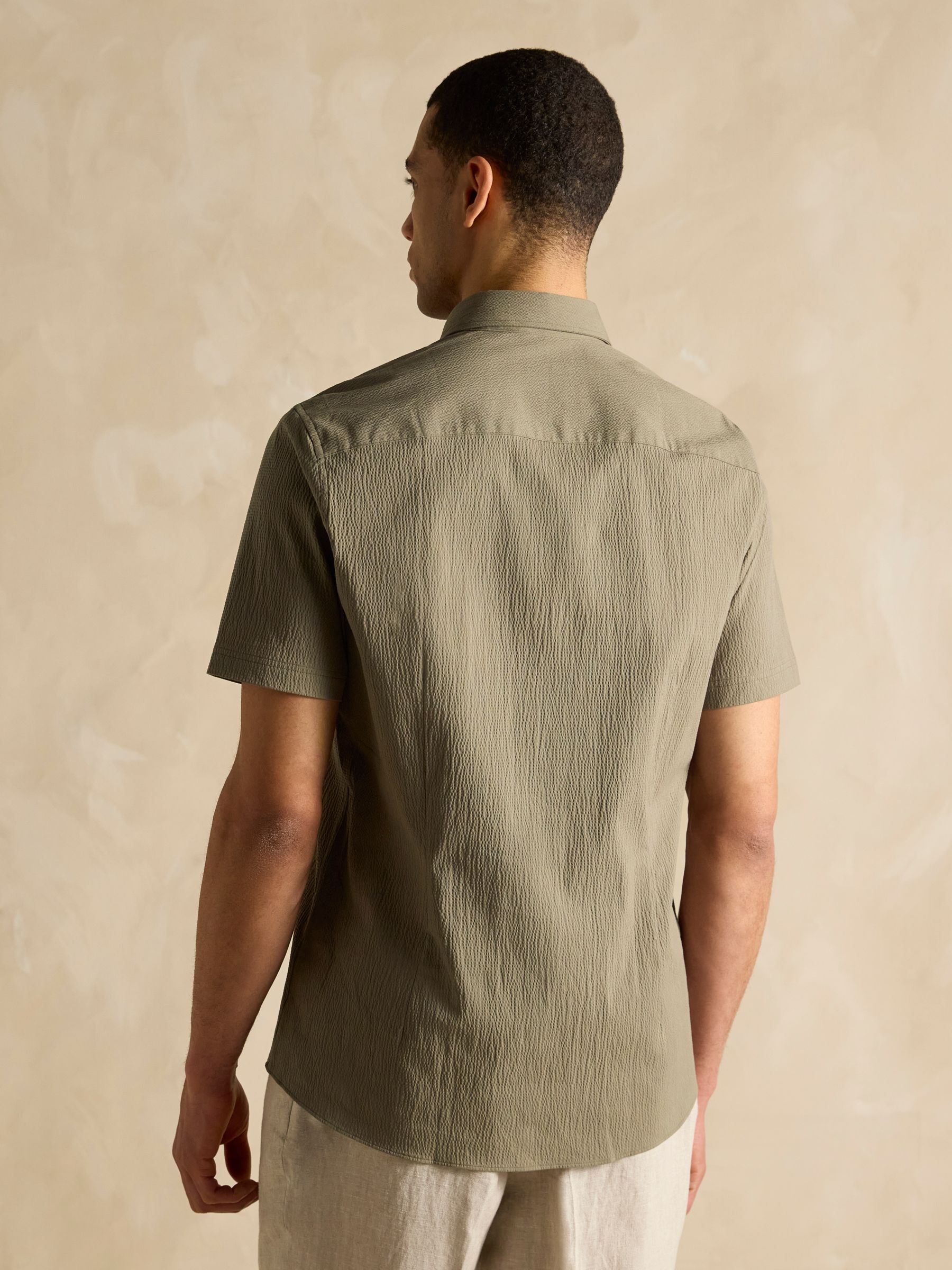 Olive Green Short Sleeve Seersucker Shirt - Image 3 of 8
