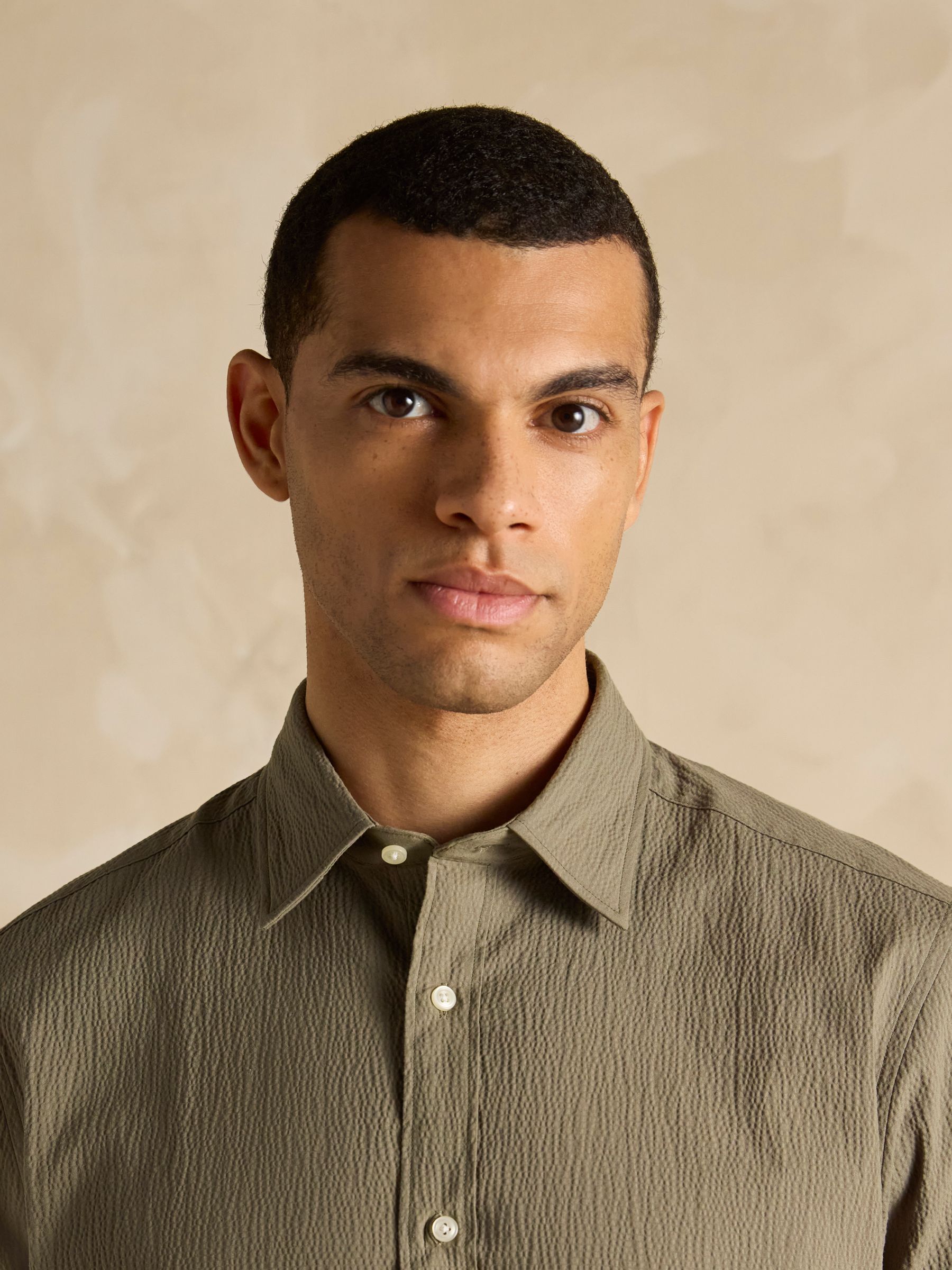 Olive Green Short Sleeve Seersucker Shirt - Image 5 of 8