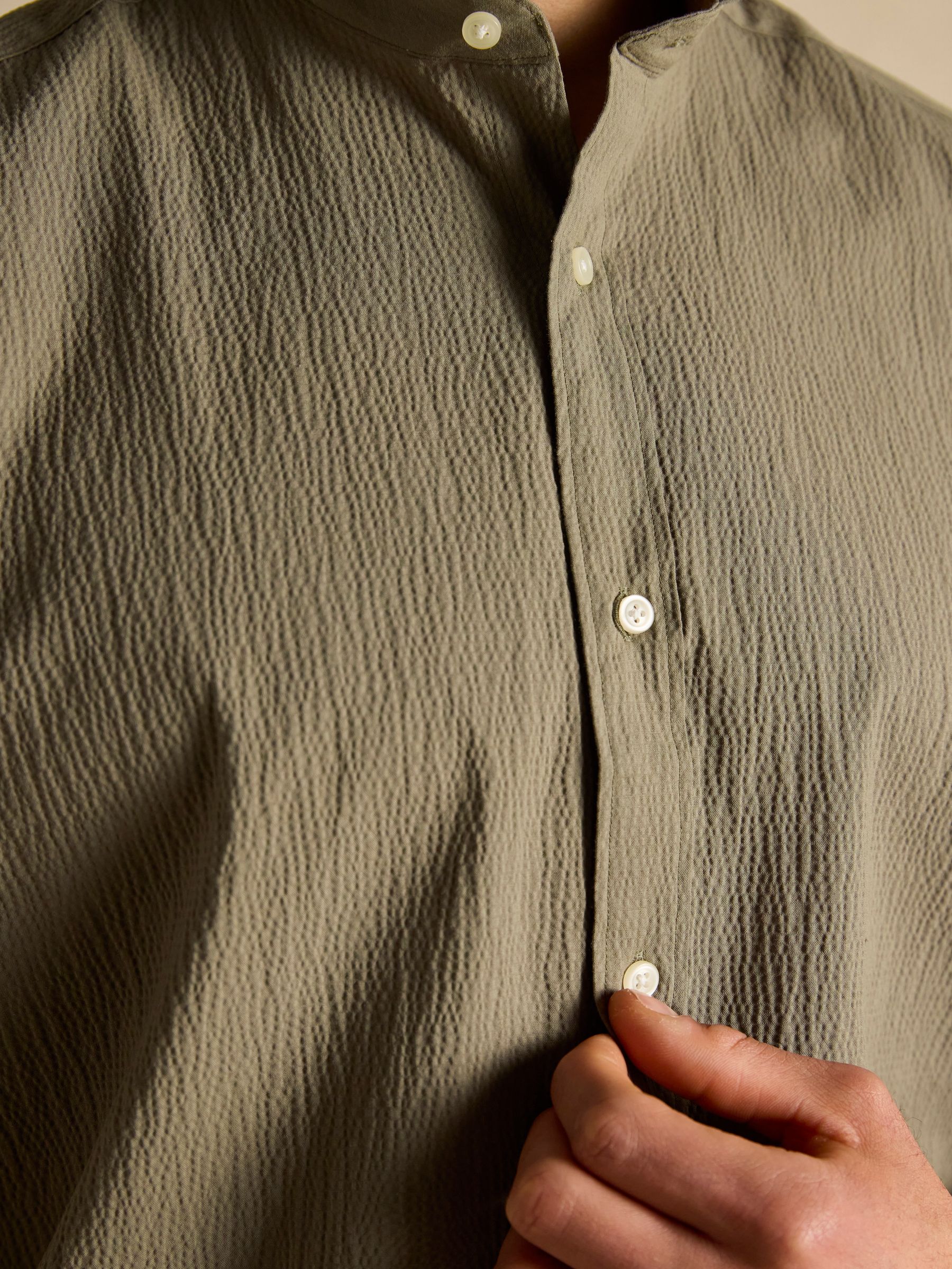 Olive Green Short Sleeve Seersucker Shirt - Image 6 of 8