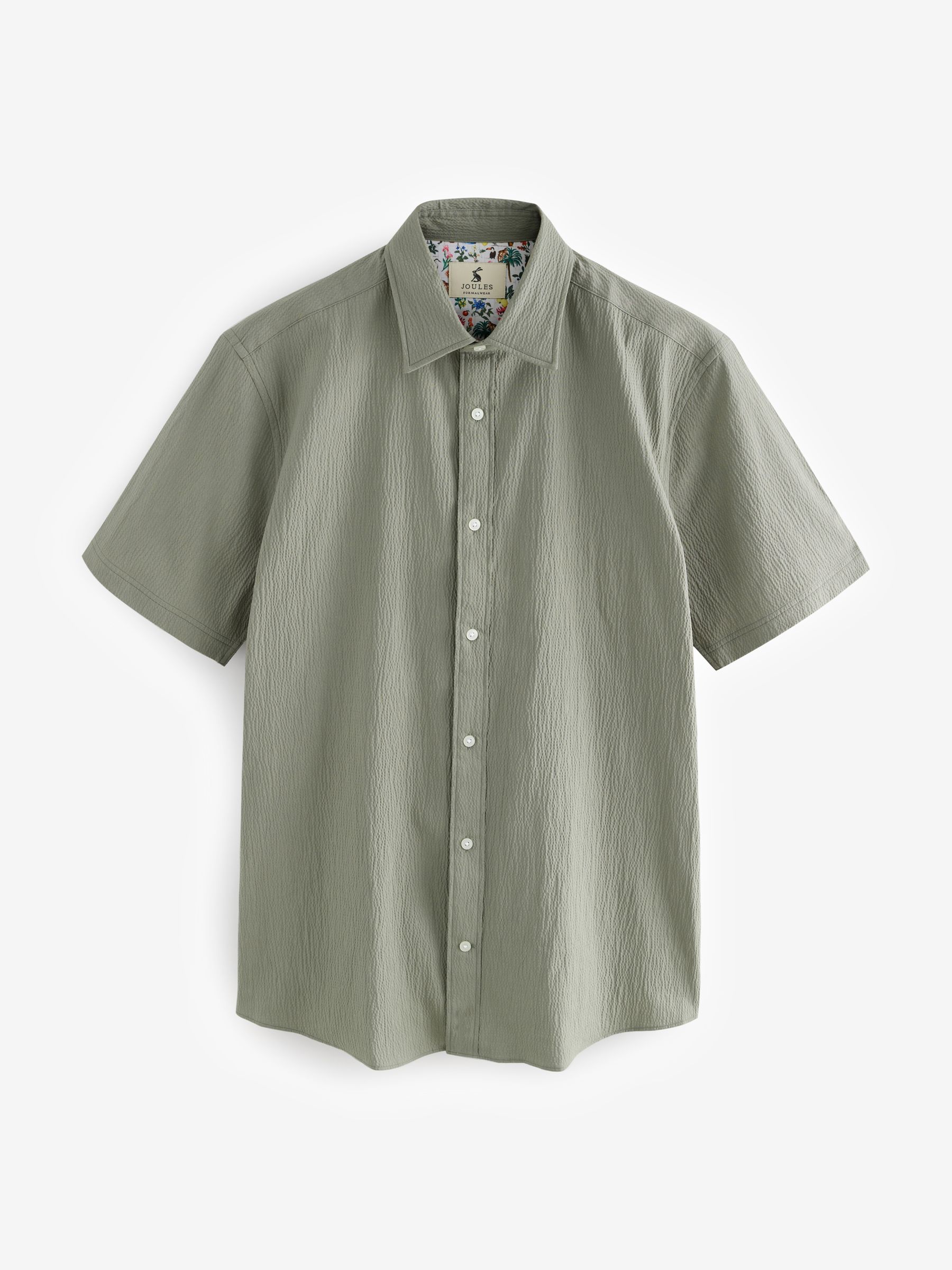 Olive Green Short Sleeve Seersucker Shirt - Image 8 of 8