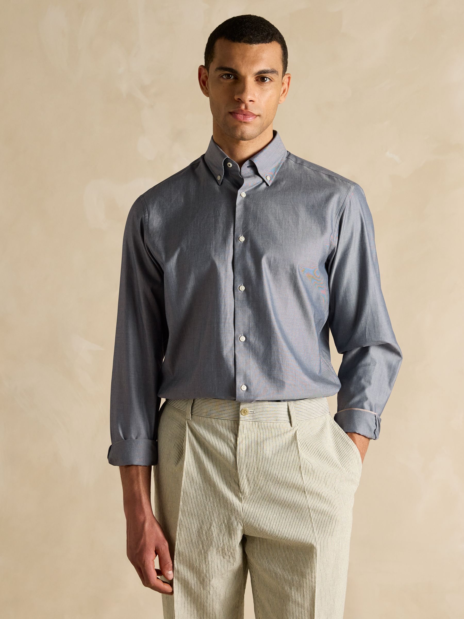 Blue 100% Cotton Oxford Shirt - Image 6 of 10