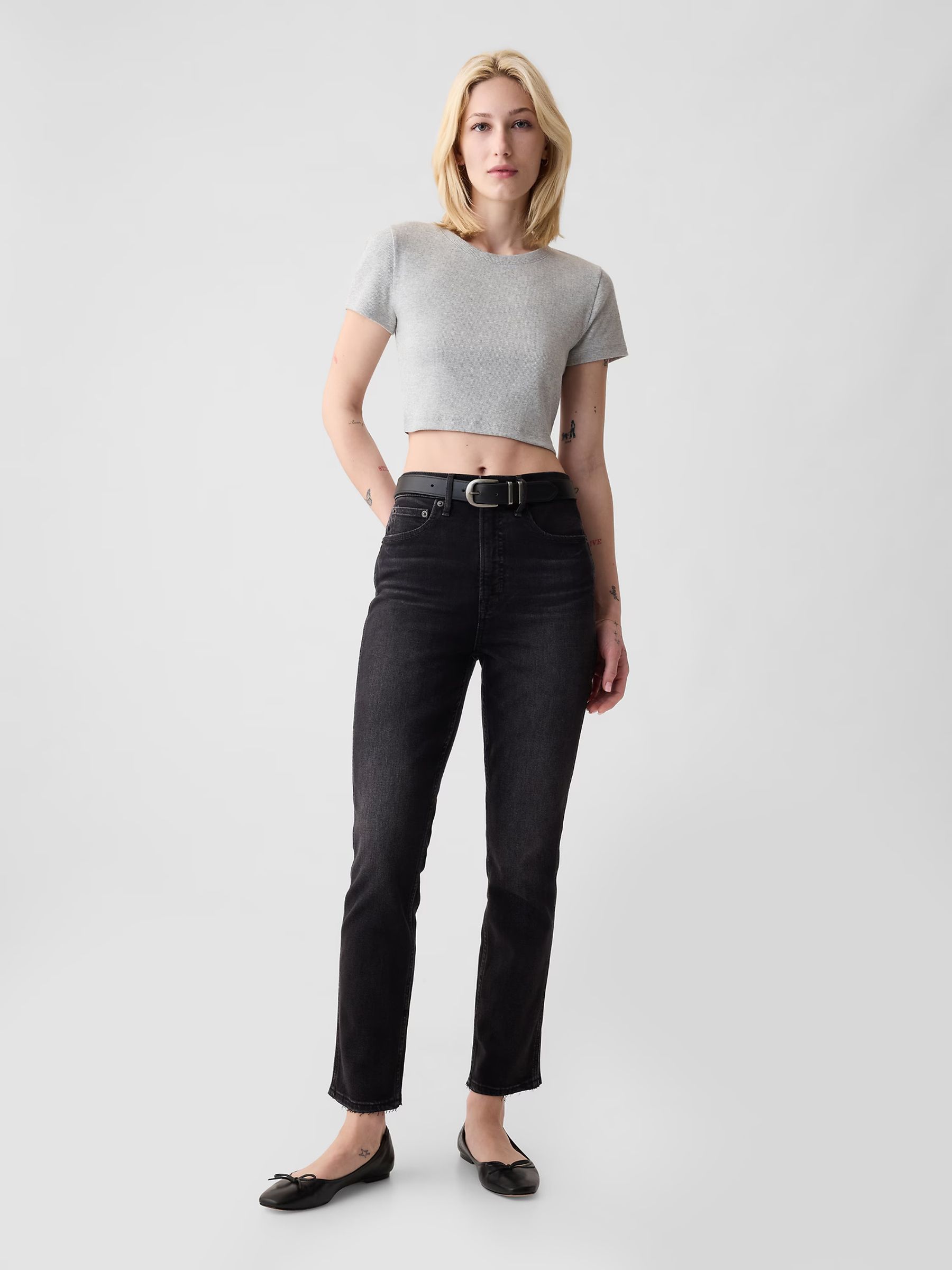 Black High Waisted Ankle Length Vintage Slim Jeans - Image 1 of 8