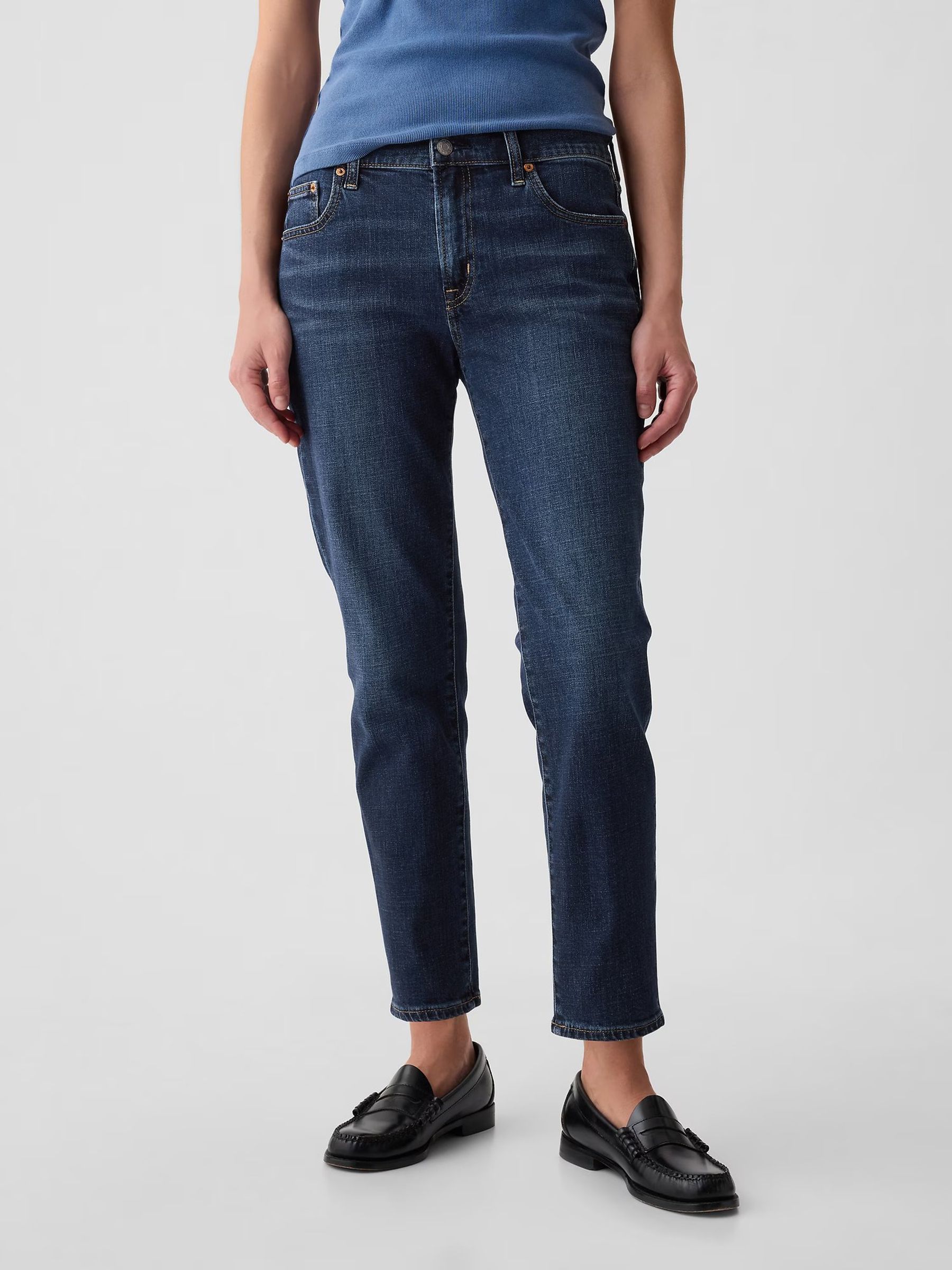 Blue Mid Rise Ankle Length Girlfriend Jeans - Image 2 of 3