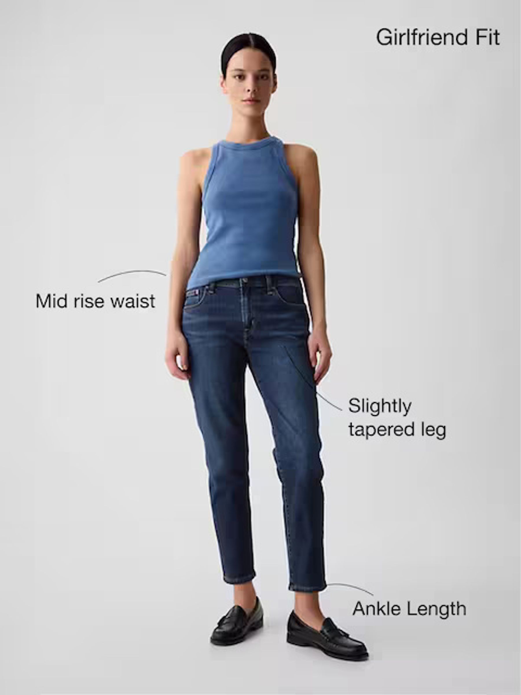 Blue Mid Rise Ankle Length Girlfriend Jeans - Image 7 of 8