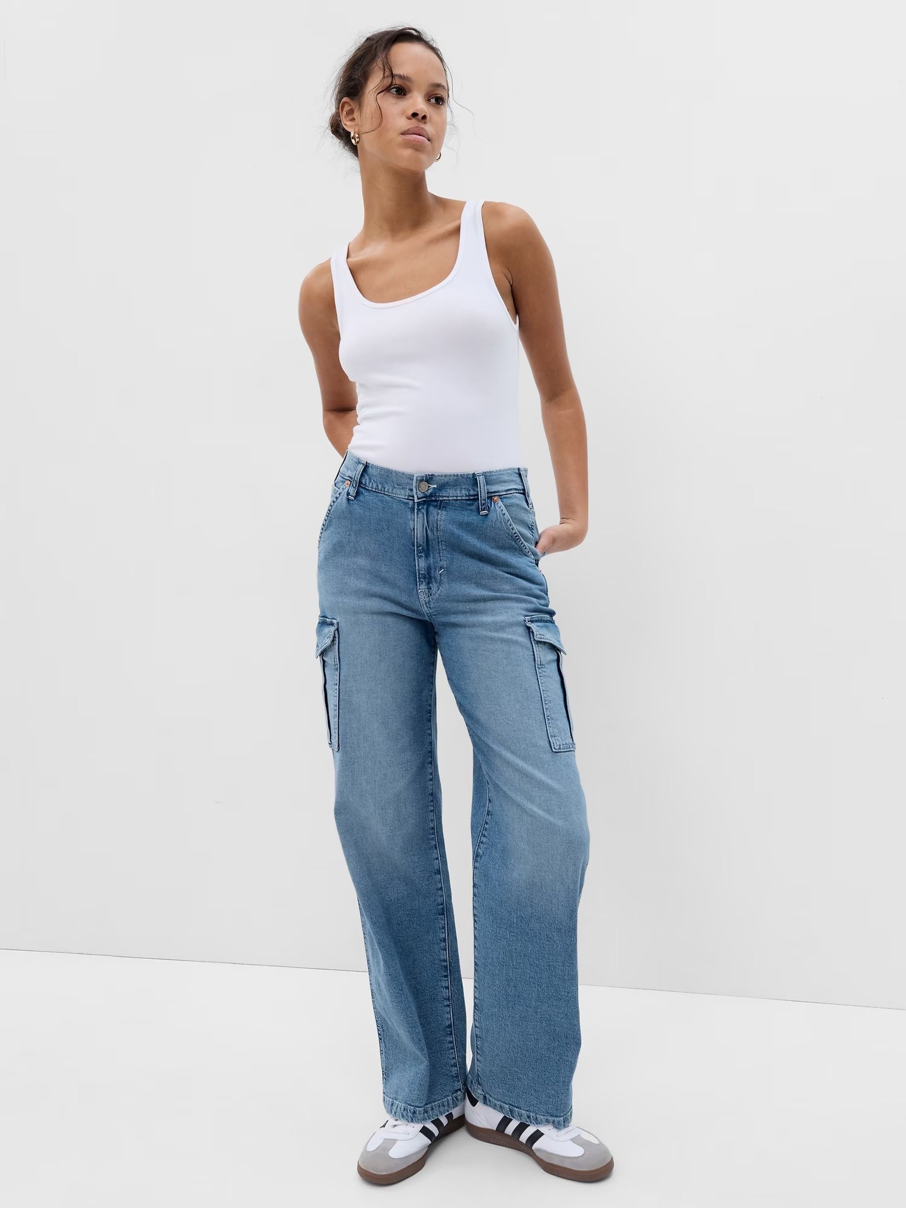 Blue 90s Mid Rise Loose Cargo Jeans - Image 1 of 6