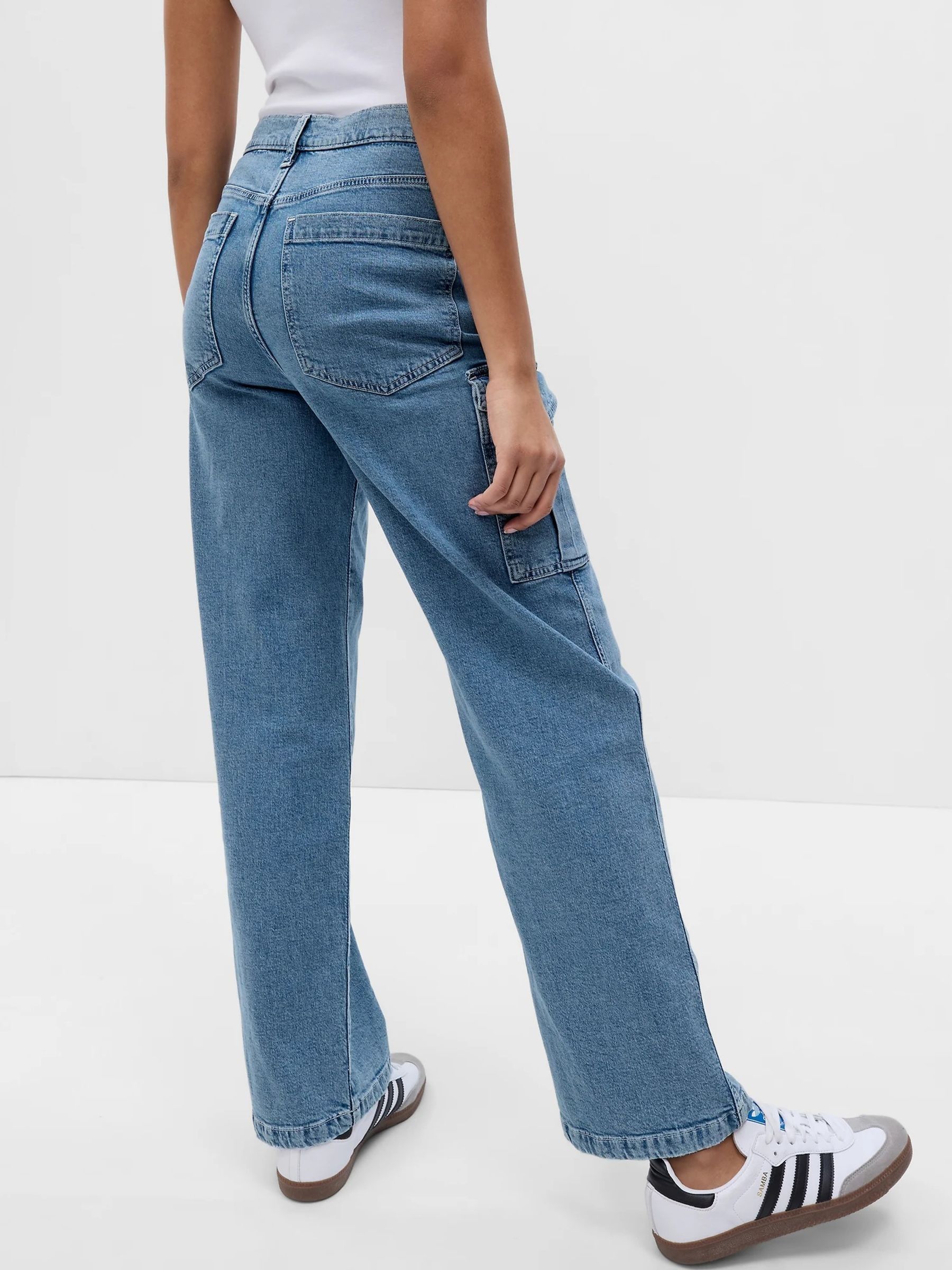 Blue 90s Mid Rise Loose Cargo Jeans - Image 2 of 6