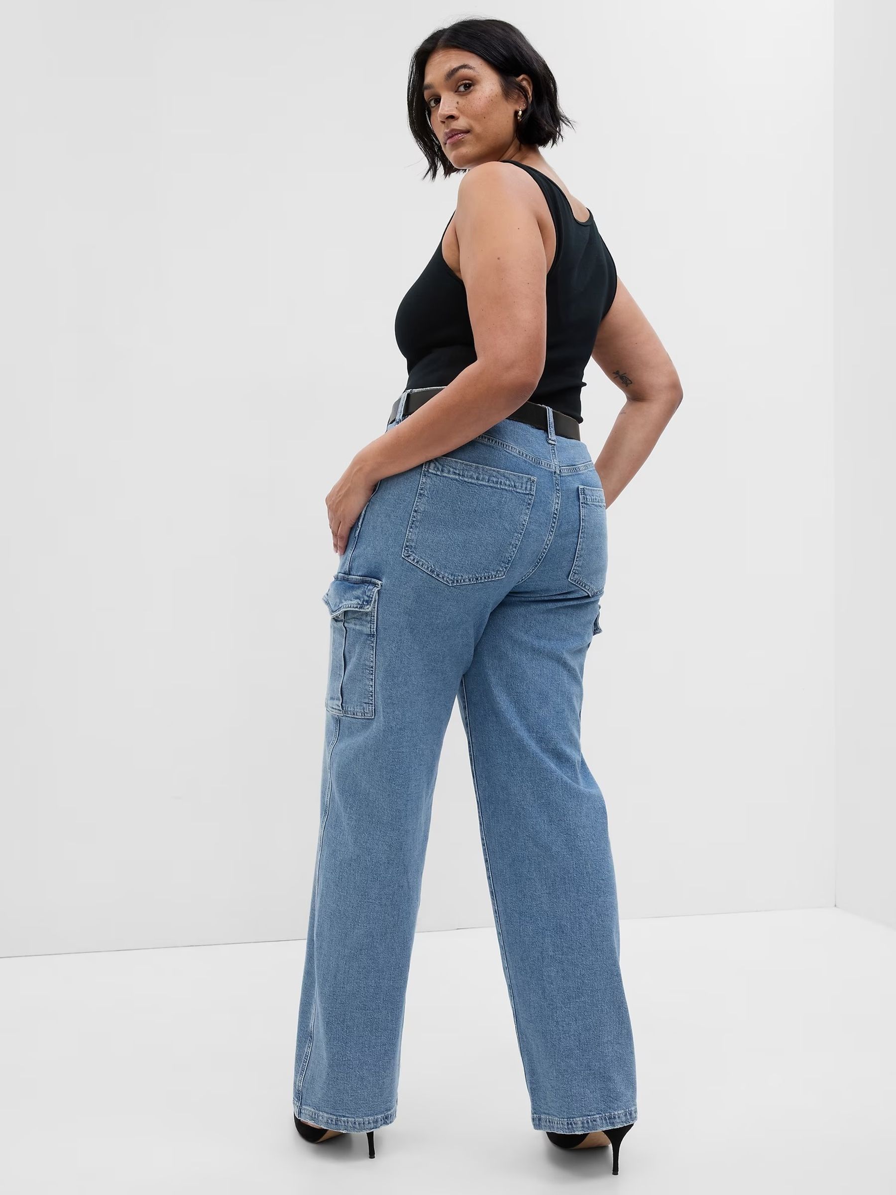 Blue 90s Mid Rise Loose Cargo Jeans - Image 6 of 6