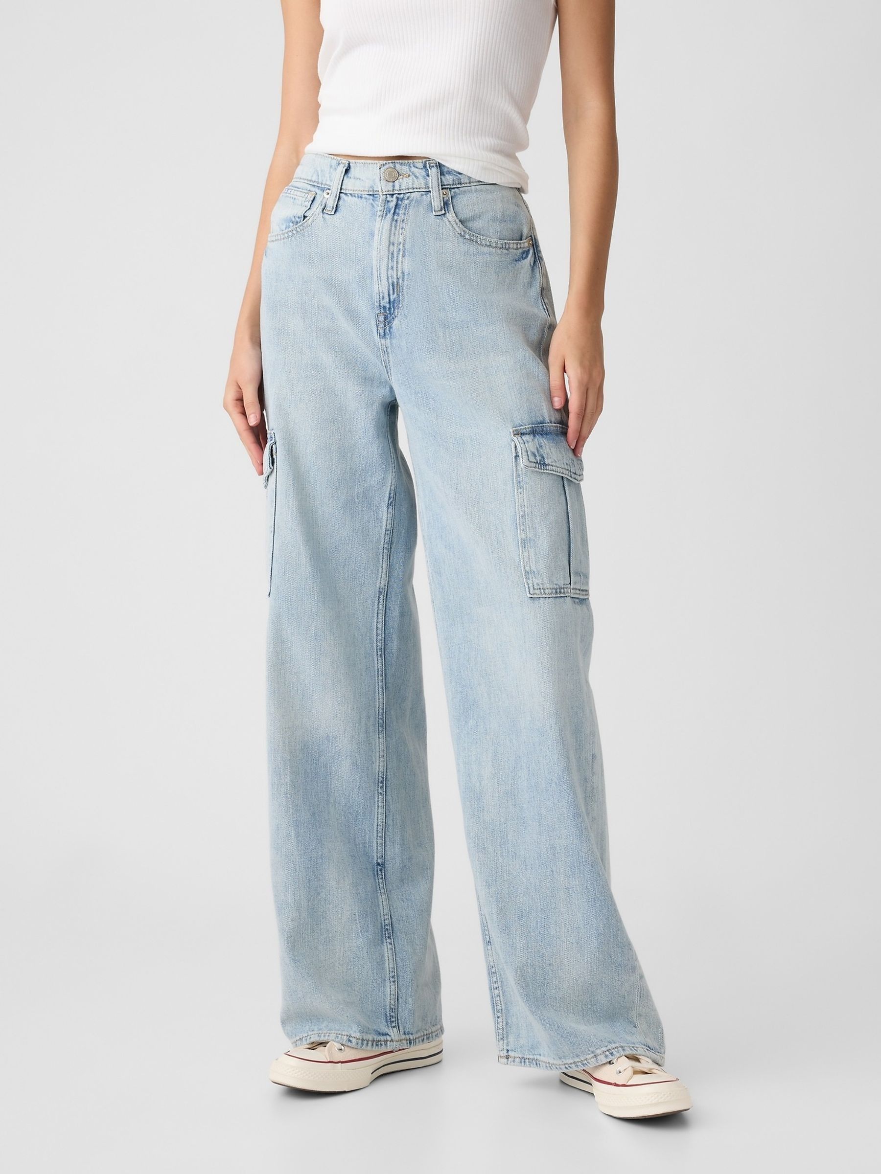 Blue High Waisted Wide Leg Cargo Jeans - Image 2 of 6
