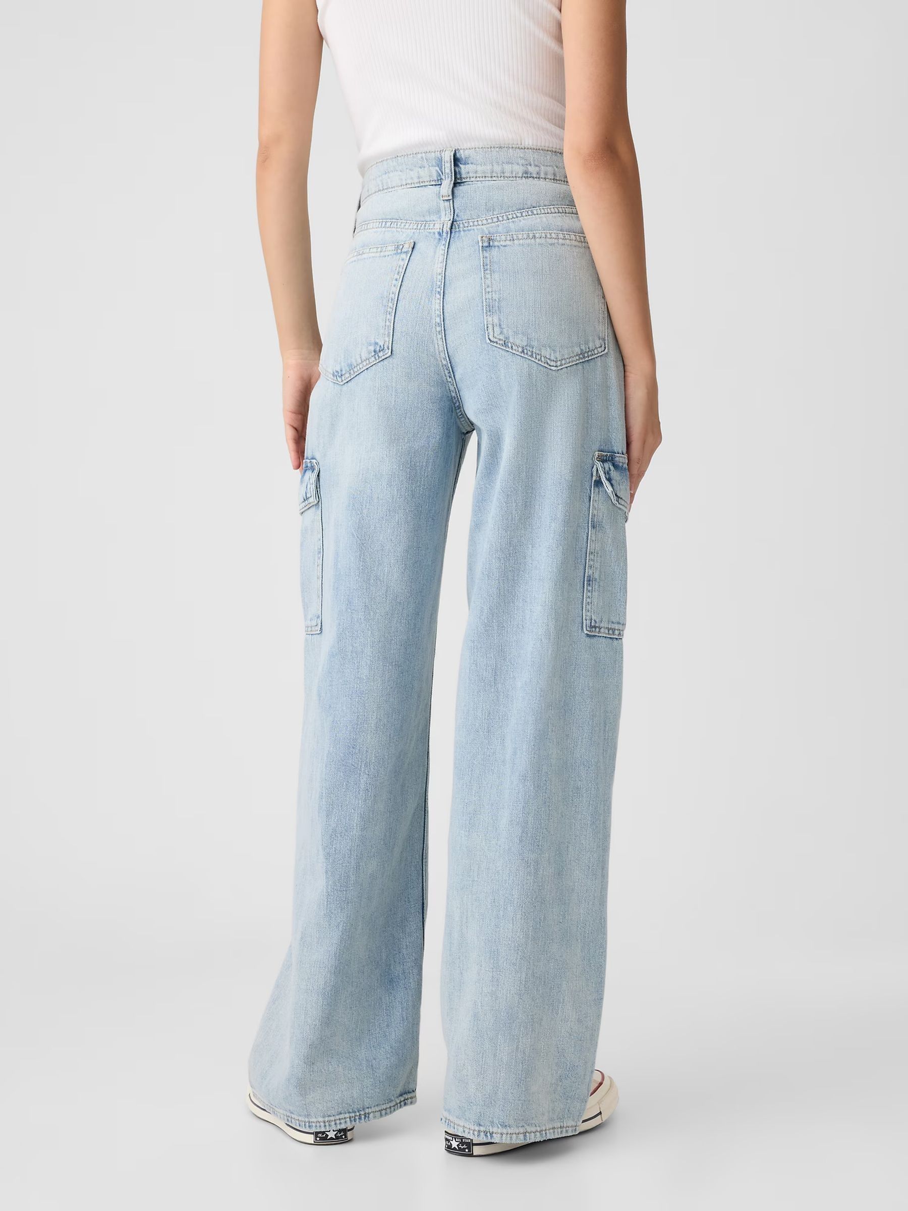 Blue High Waisted Wide Leg Cargo Jeans - Image 3 of 6