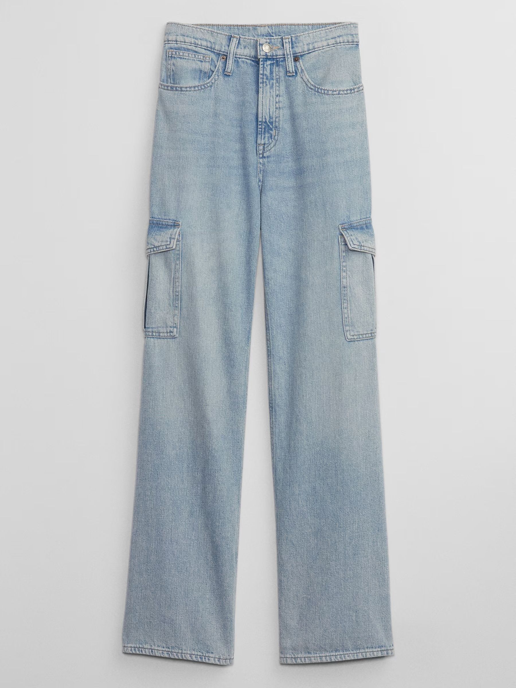 Blue High Waisted Wide Leg Cargo Jeans - Image 5 of 6