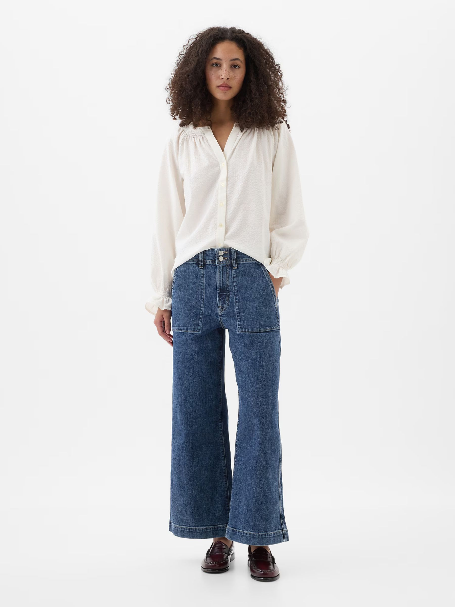 Blue High Waisted Wide Leg Cropped Jeans - Image 1 of 5