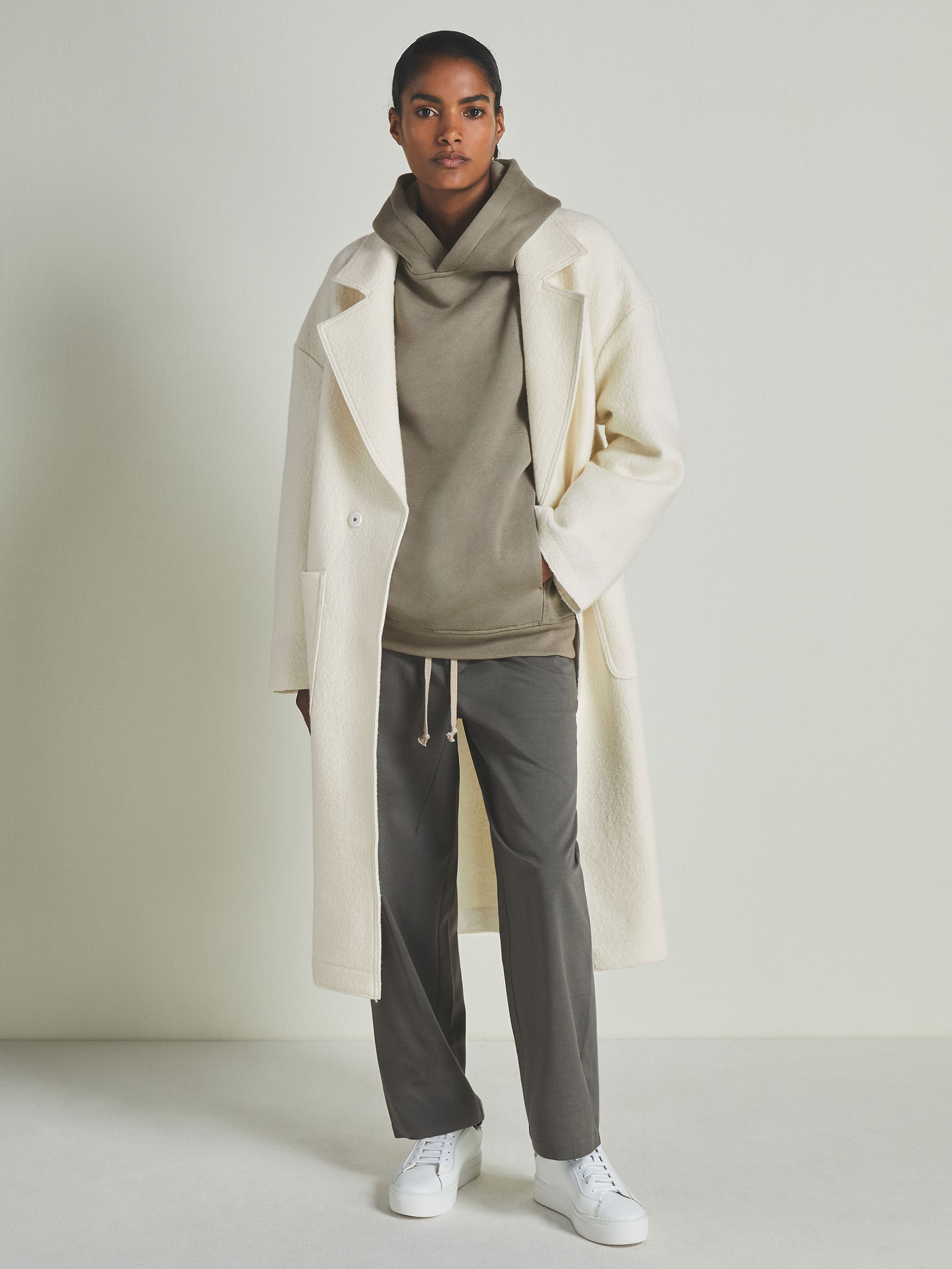 Reiss | Les 100 Ciels Modal-Blend Jersey Hoodie in Khaki - Image 3 of 6