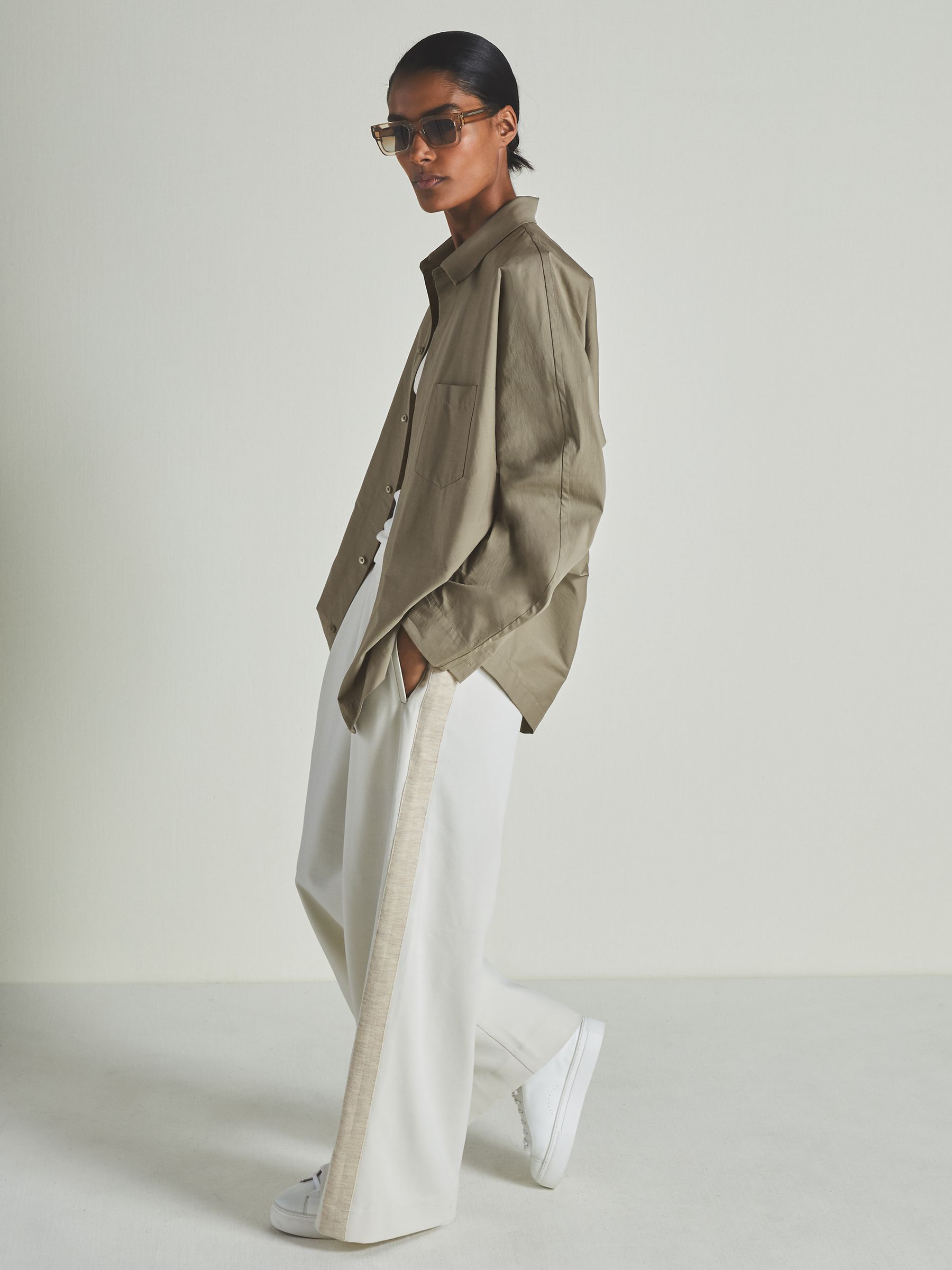 Reiss | Les 100 Ciels Cotton-Blend Poplin Shirt in Khaki - Image 1 of 6