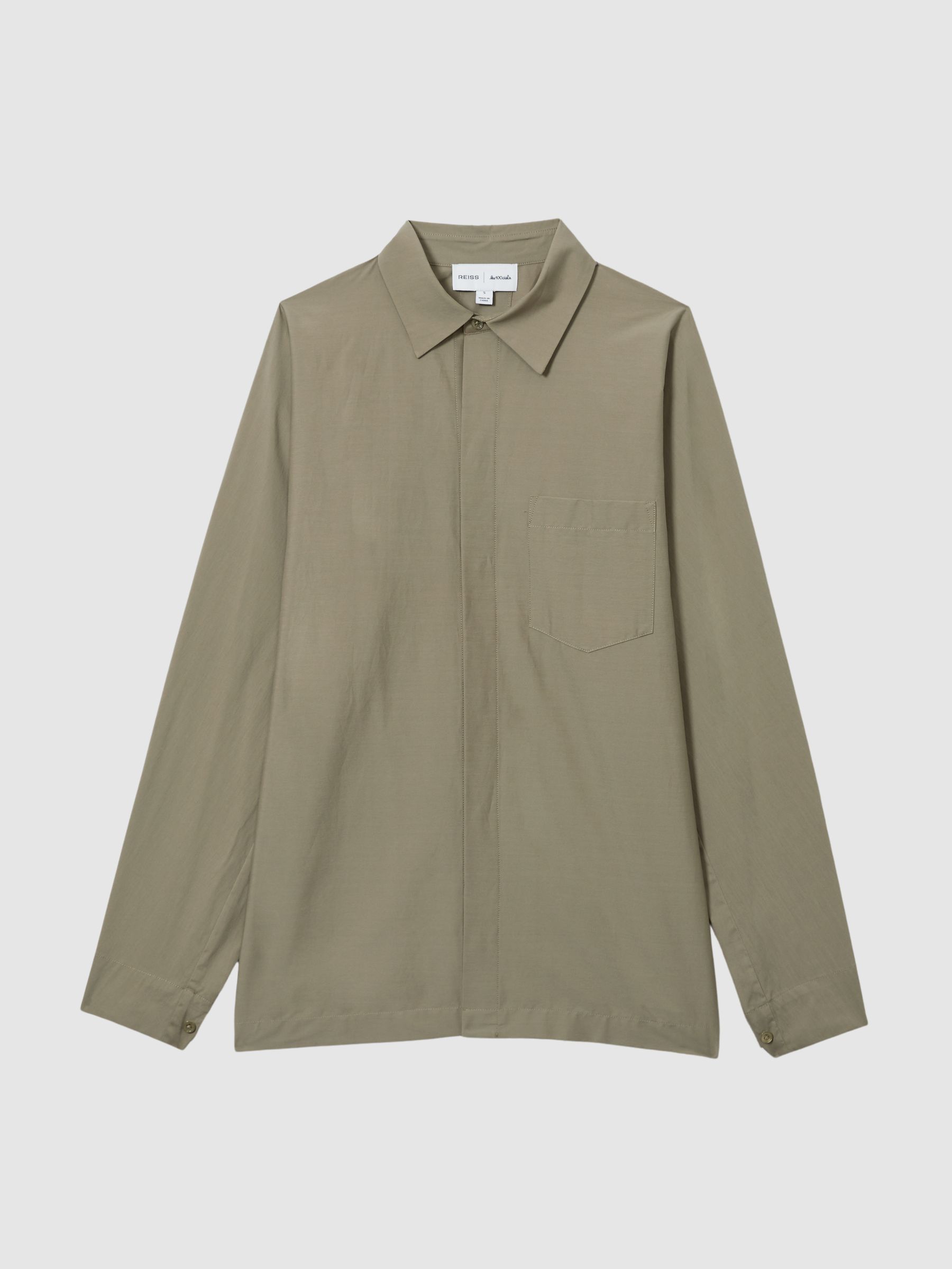 Reiss | Les 100 Ciels Cotton-Blend Poplin Shirt in Khaki - Image 2 of 6