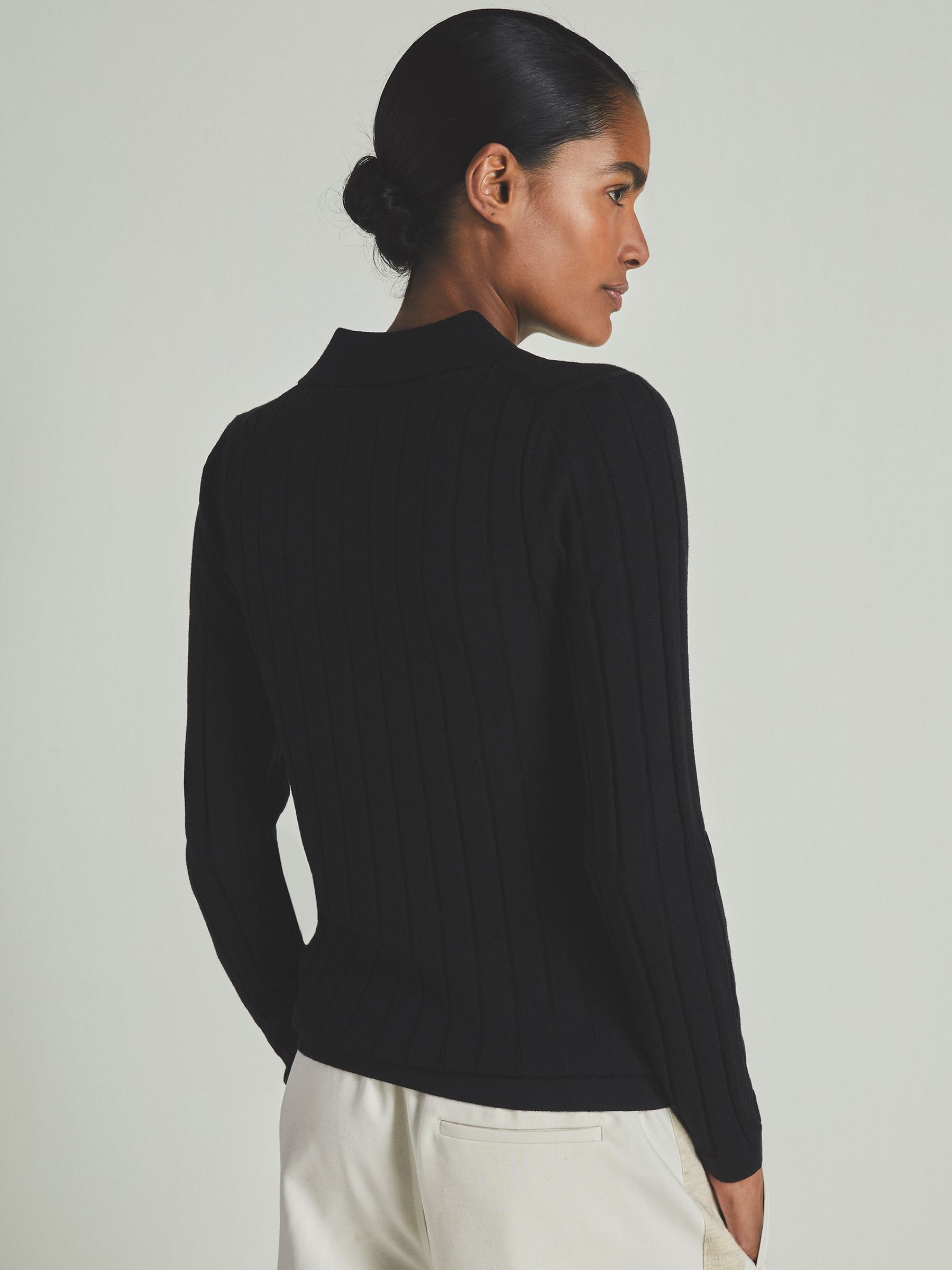 Reiss | Les 100 Ciels Wool and Silk Polo Shirt in Black - Image 4 of 5