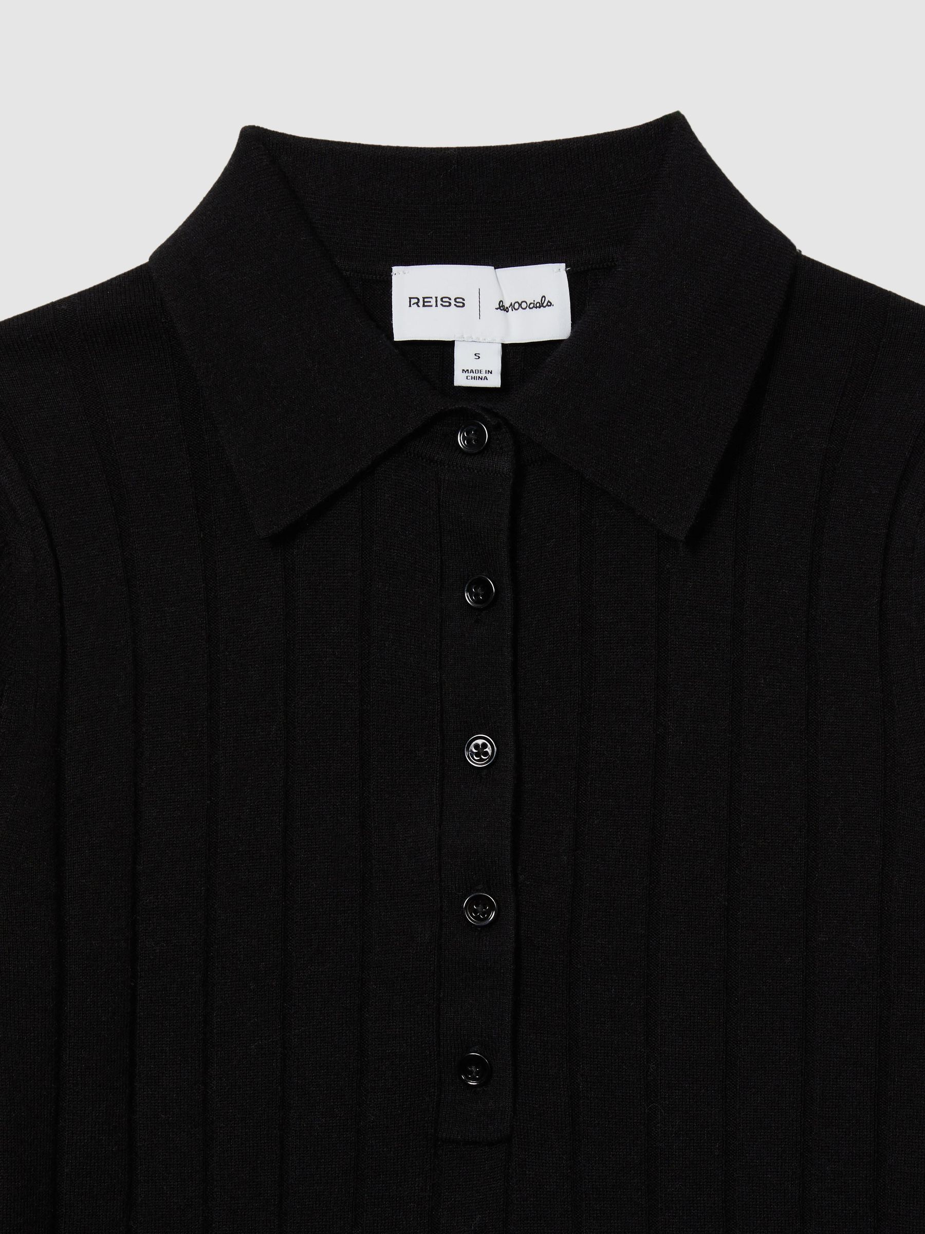 Reiss | Les 100 Ciels Wool and Silk Polo Shirt in Black - Image 5 of 5