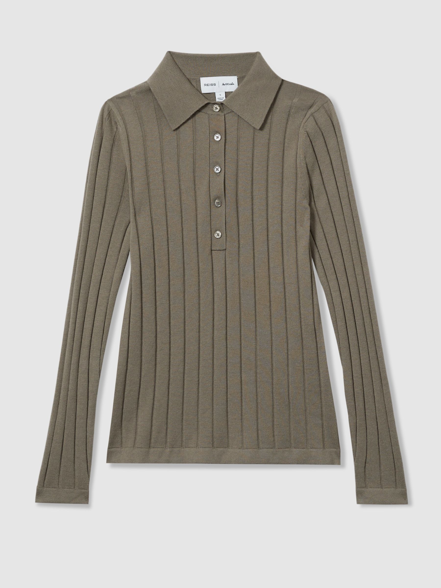 Reiss | Les 100 Ciels Wool and Silk Polo Shirt in Dark Mink - Image 2 of 6