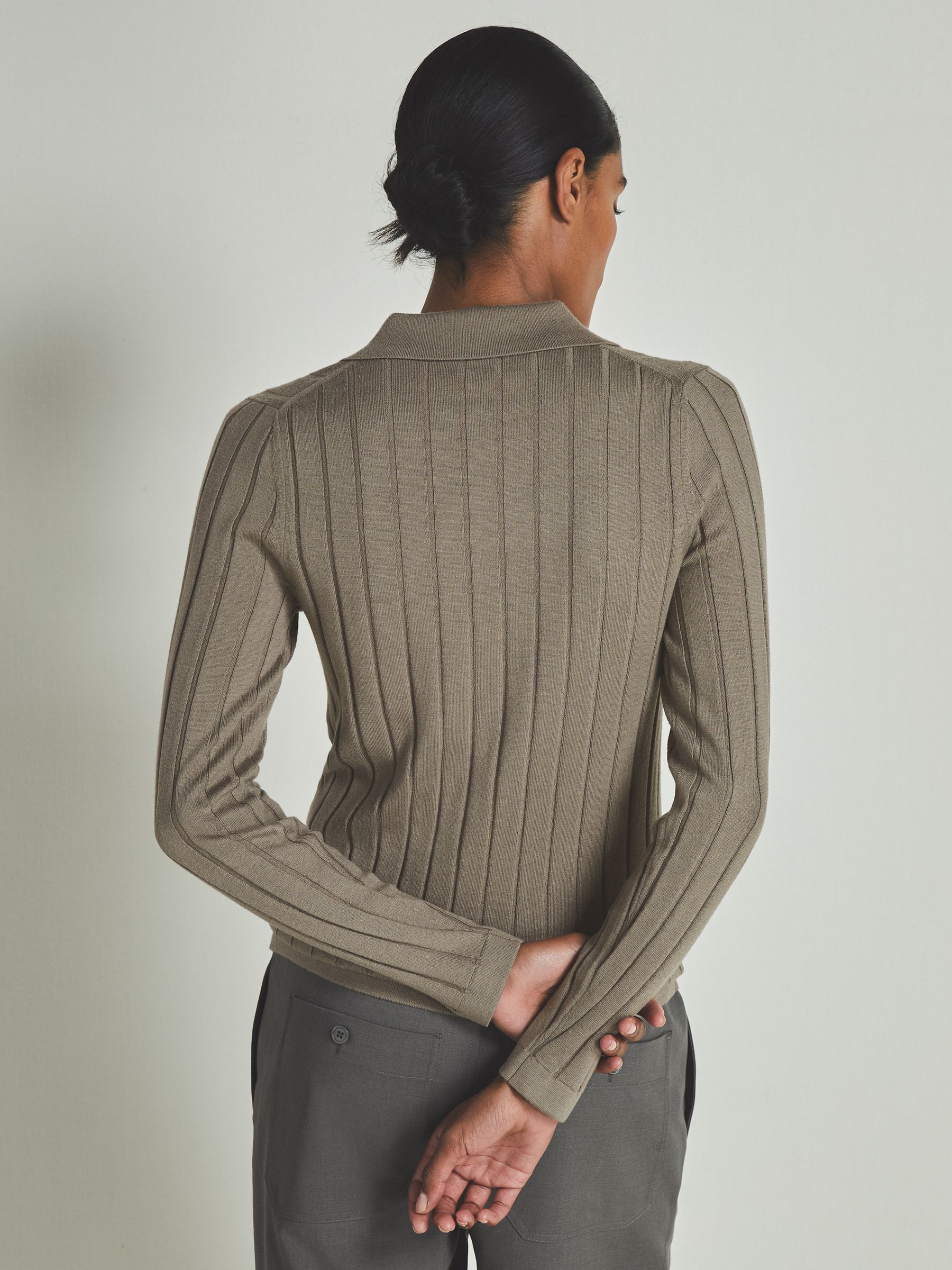 Reiss | Les 100 Ciels Wool and Silk Polo Shirt in Dark Mink - Image 5 of 6