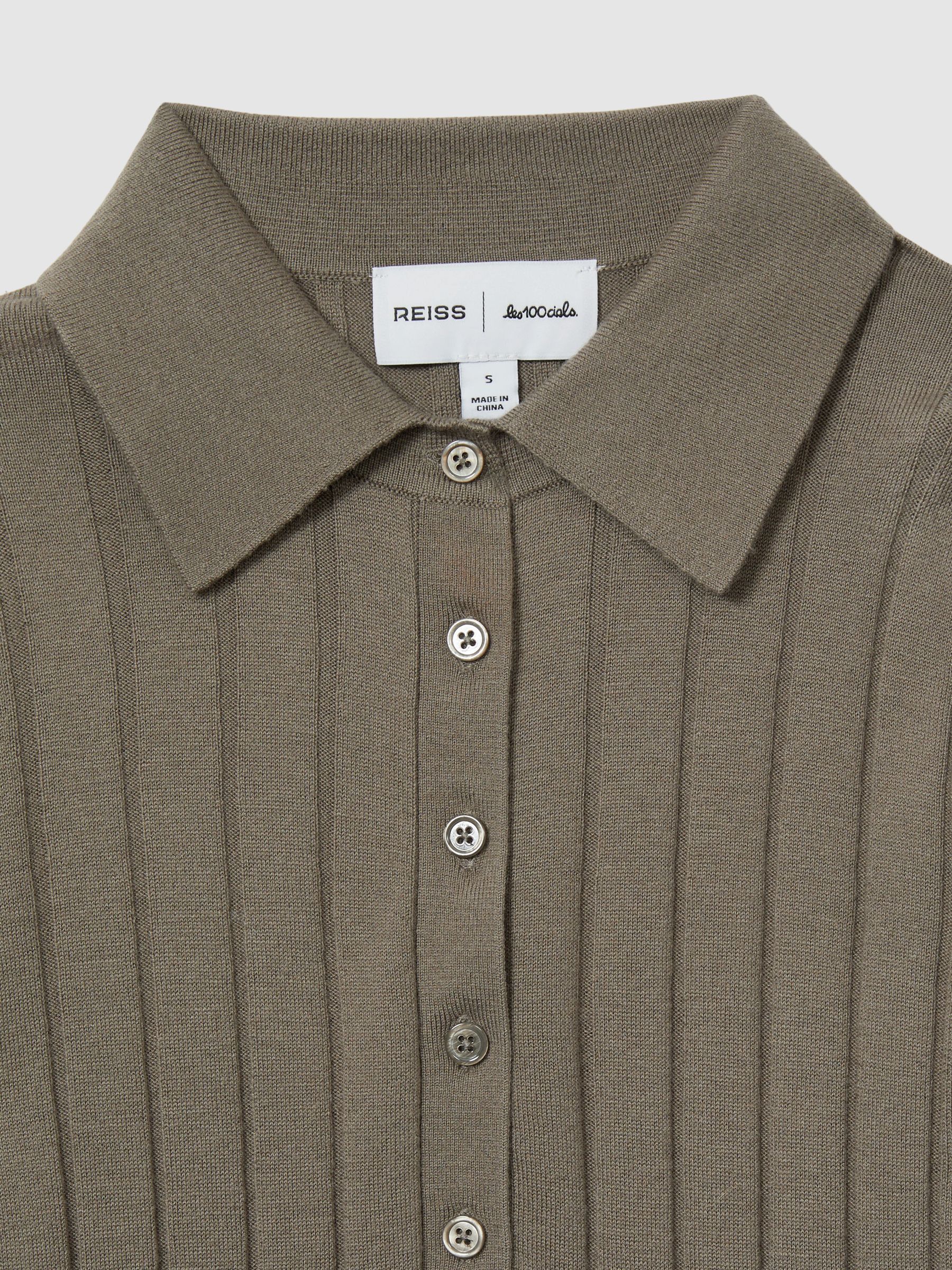 Reiss | Les 100 Ciels Wool and Silk Polo Shirt in Dark Mink - Image 6 of 6
