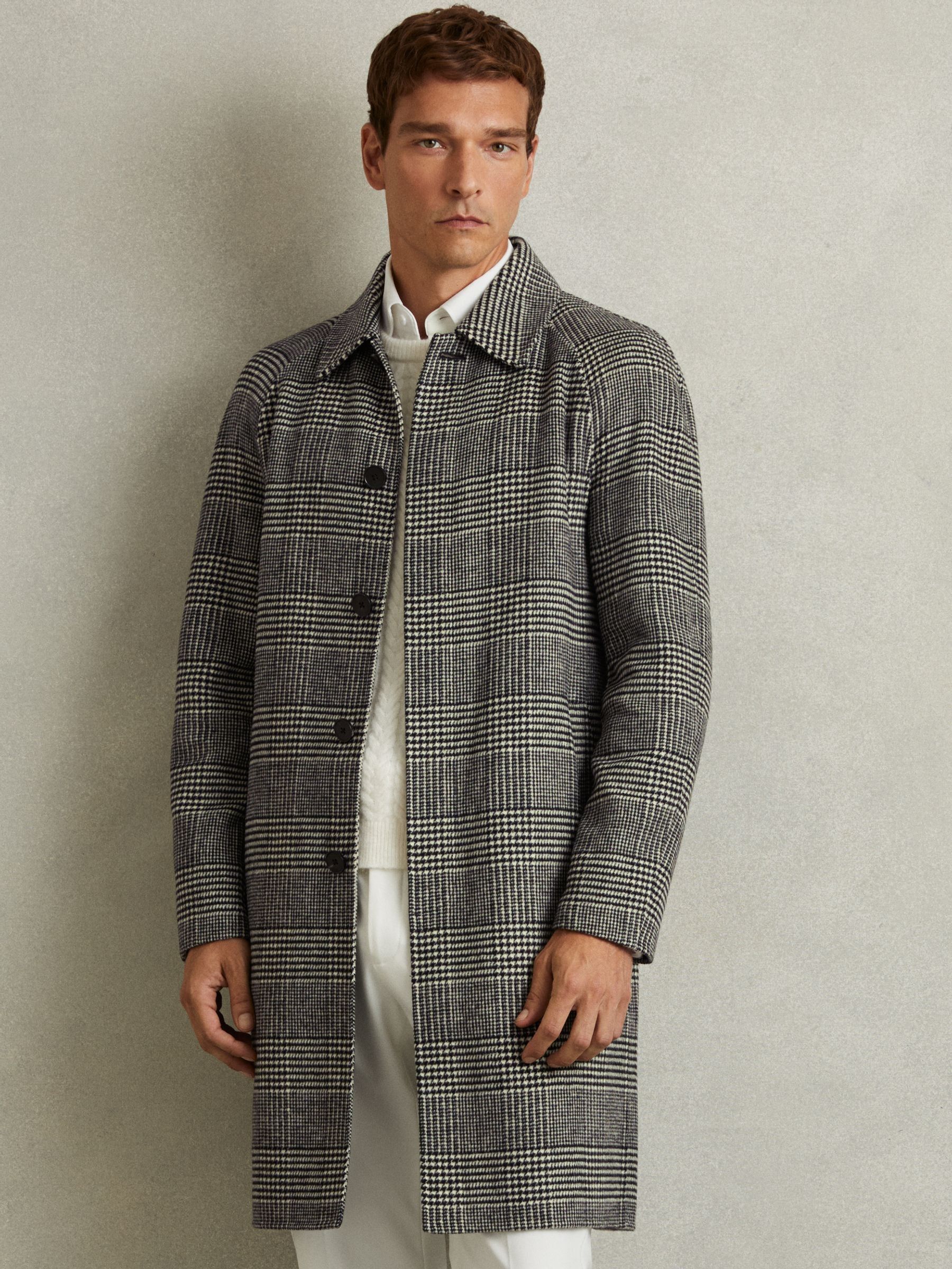 Checked Wool-Blend Car Coat in Black/White - image 3