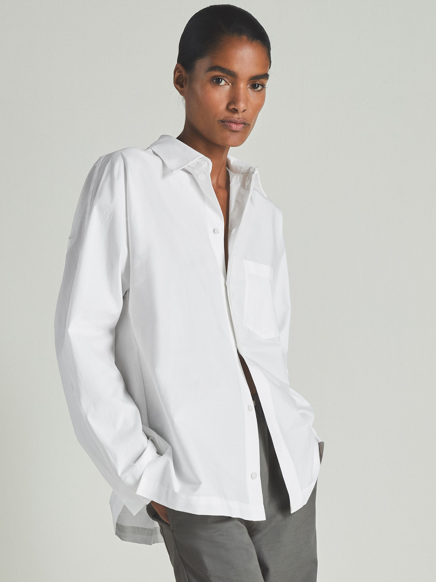 Reiss | Les 100 Ciels Cotton-Blend Poplin Shirt in White - Image 2 of 7