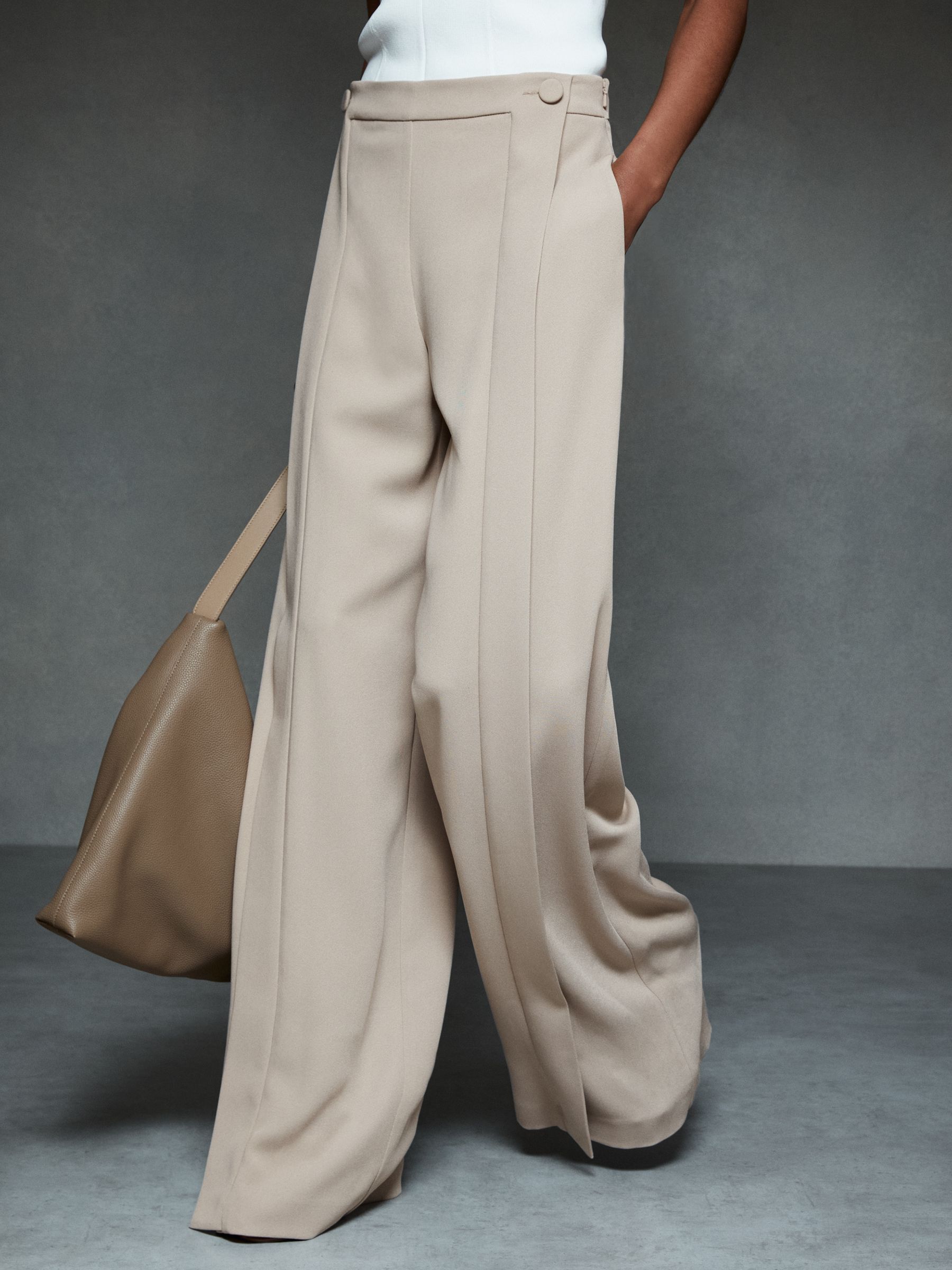 Button-Front Wide Leg Trousers in Stone - Image 4 of 6