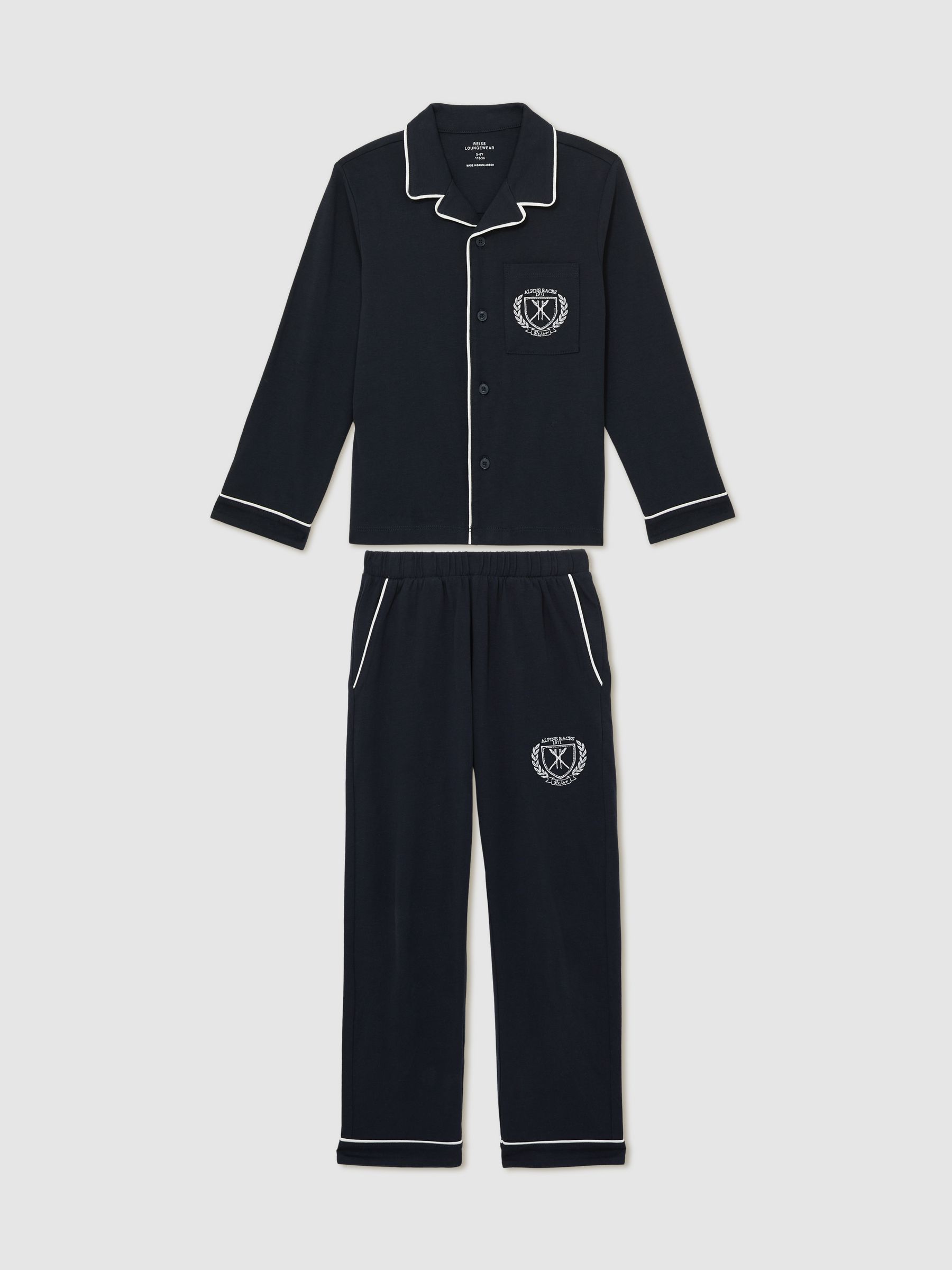 Alpine Races Cotton-Jersey Pyjamas in Navy - Image 1 of 5