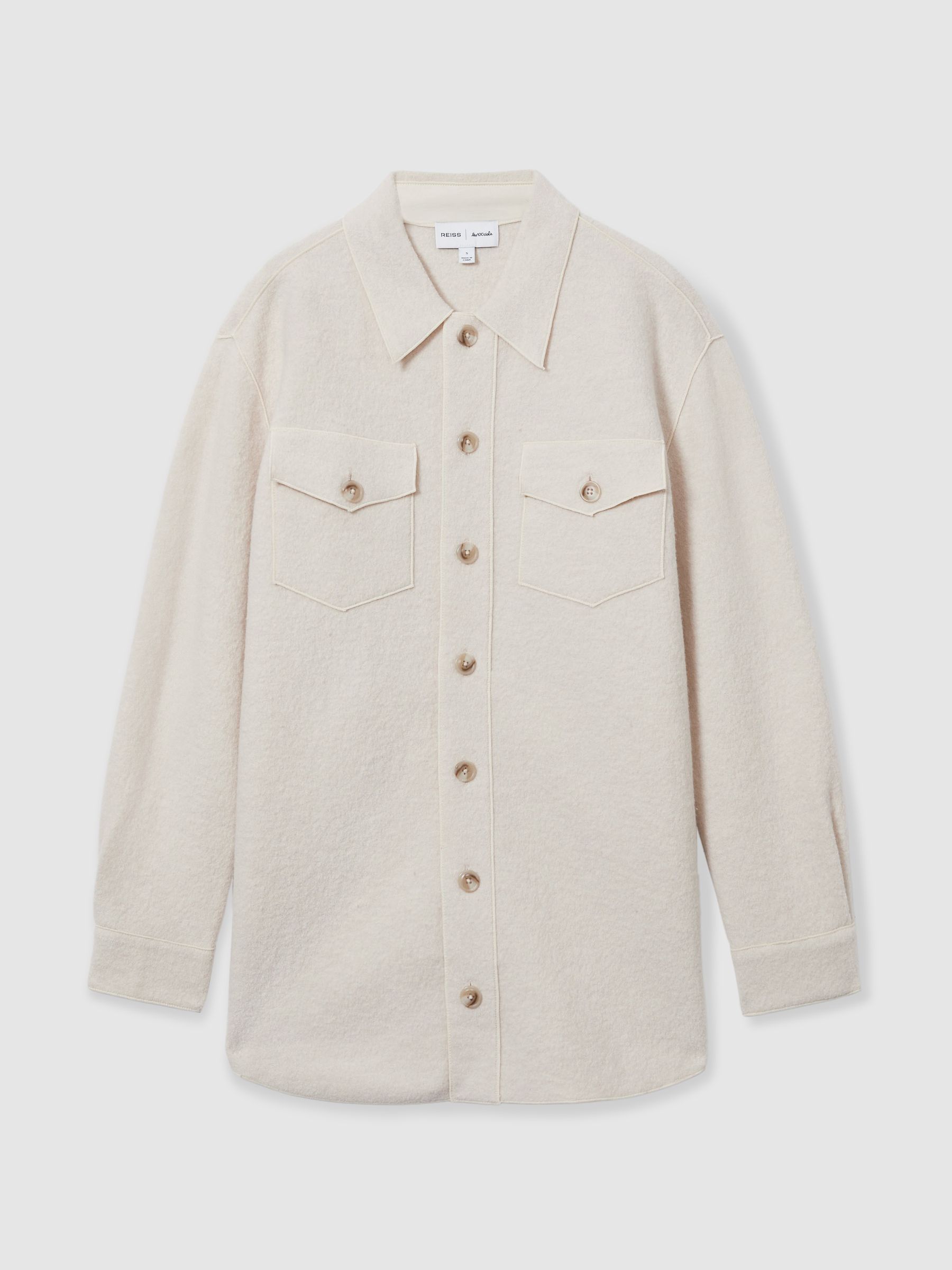 Reiss | Les 100 Ciels Boiled-Wool Bouclé Overshirt in Cream - Image 2 of 7