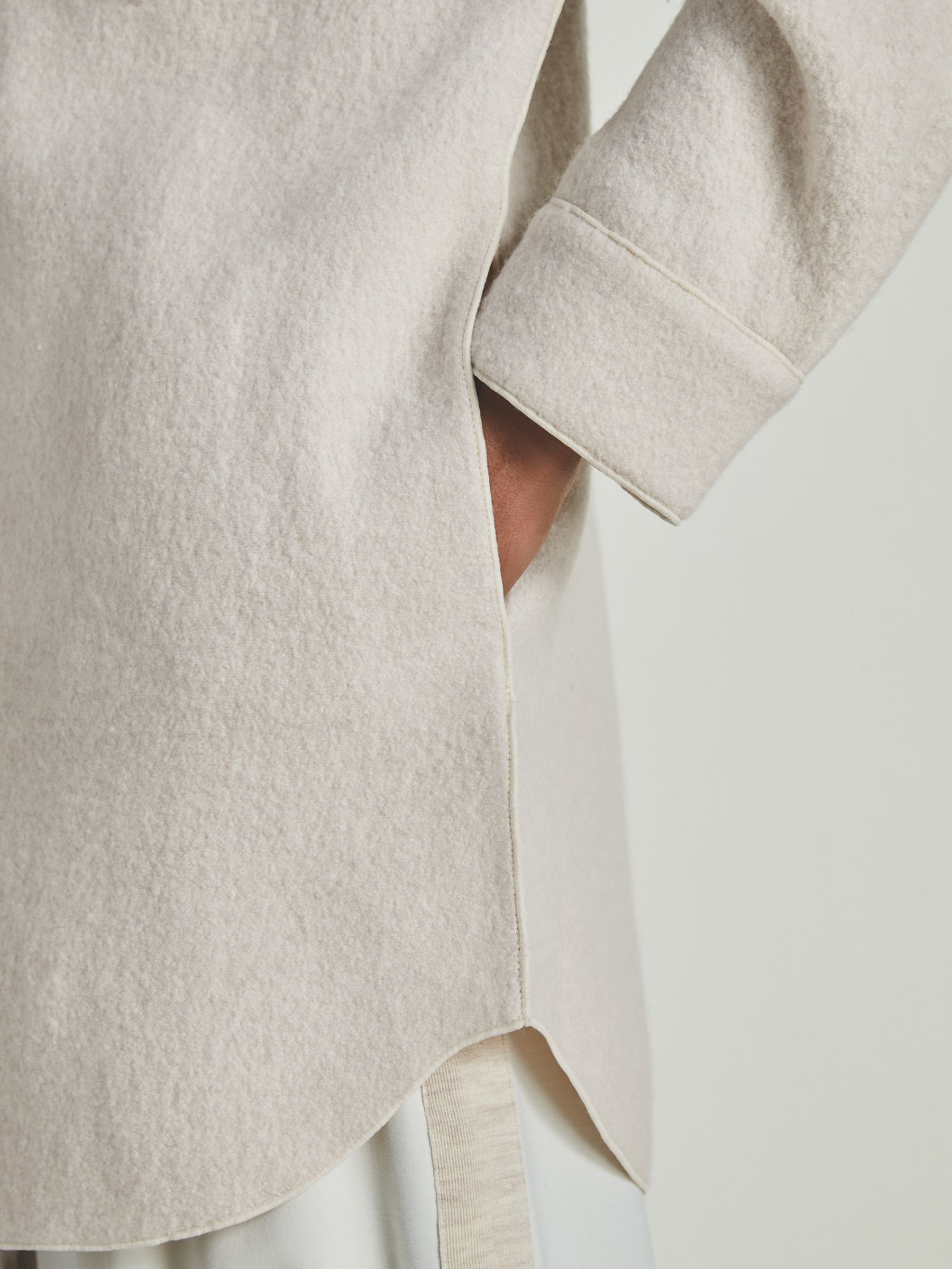Reiss | Les 100 Ciels Boiled-Wool Bouclé Overshirt in Cream - Image 5 of 7