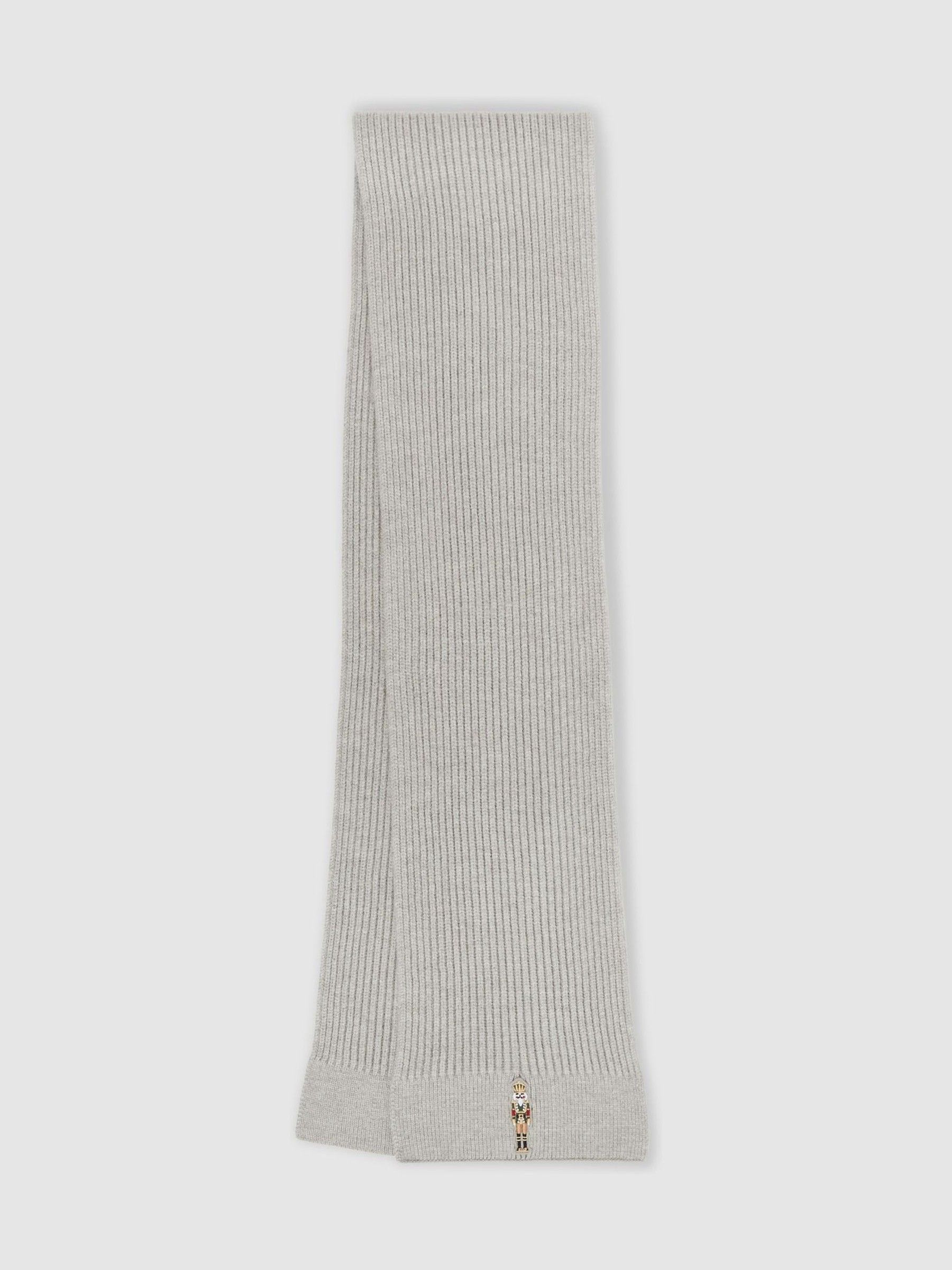 Nutcracker-Embroidered Hat and Scarf Set in Soft Grey Melange - Image 2 of 4