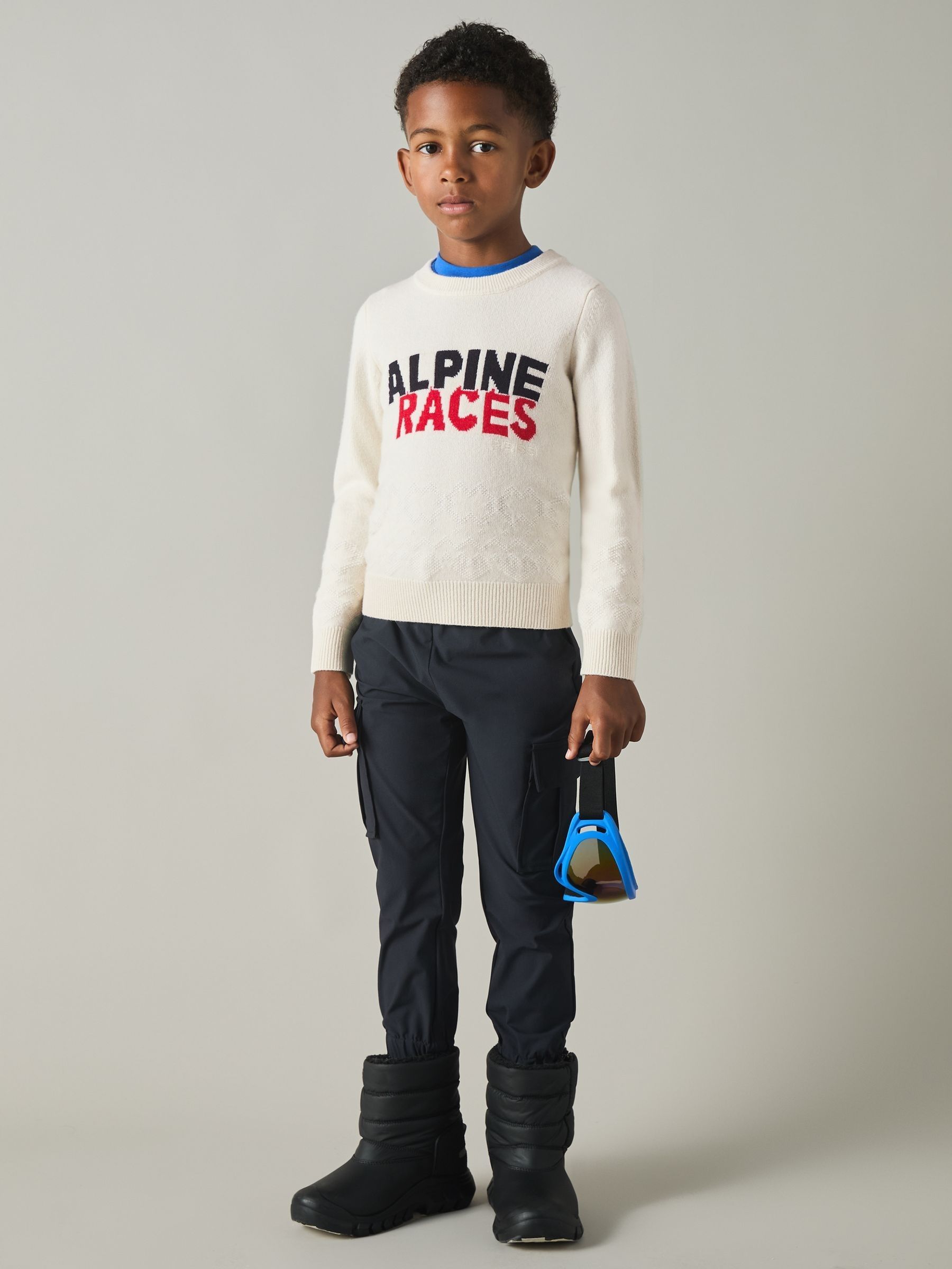 9-13 yrs Wool-Blend Alpine Race-Intarsia Jumper in Off White - Image 1 of 4