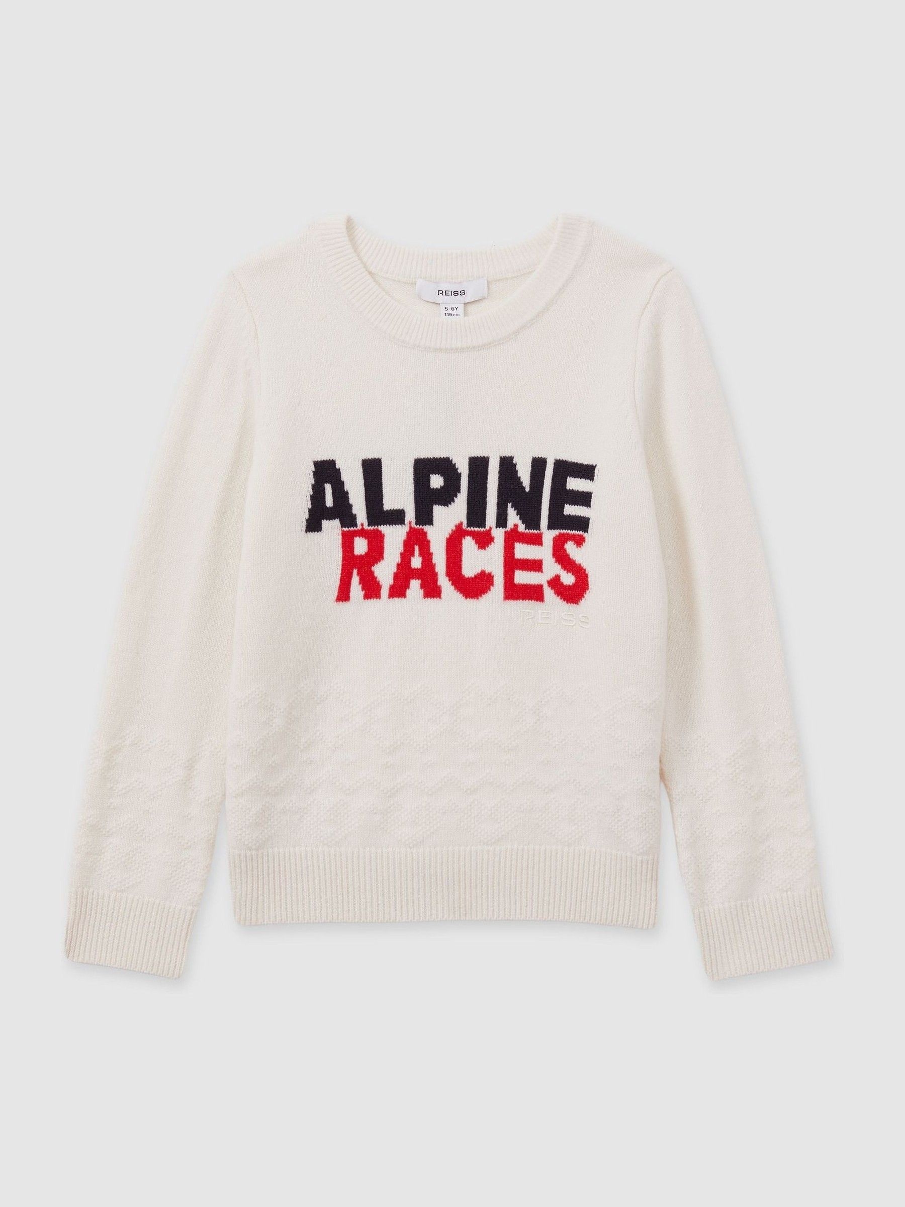9-13 yrs Wool-Blend Alpine Race-Intarsia Jumper in Off White - Image 2 of 4