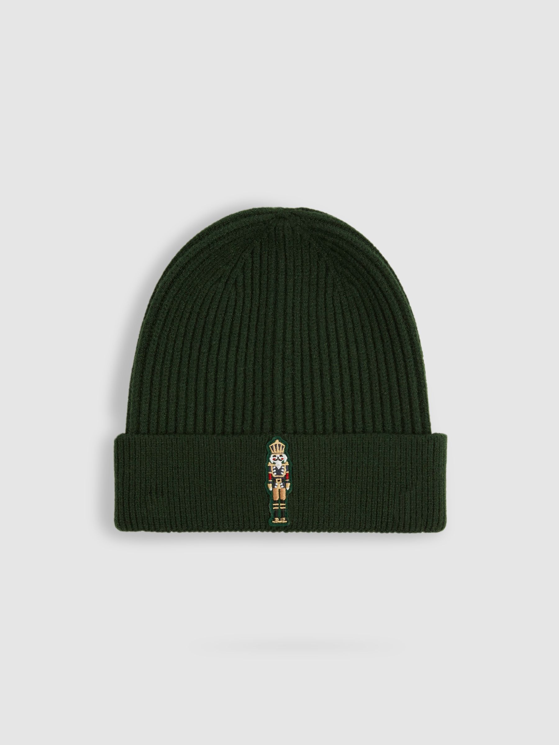 Nutcracker-Embroidered Hat and Scarf Set in Emerald Green - Image 3 of 4