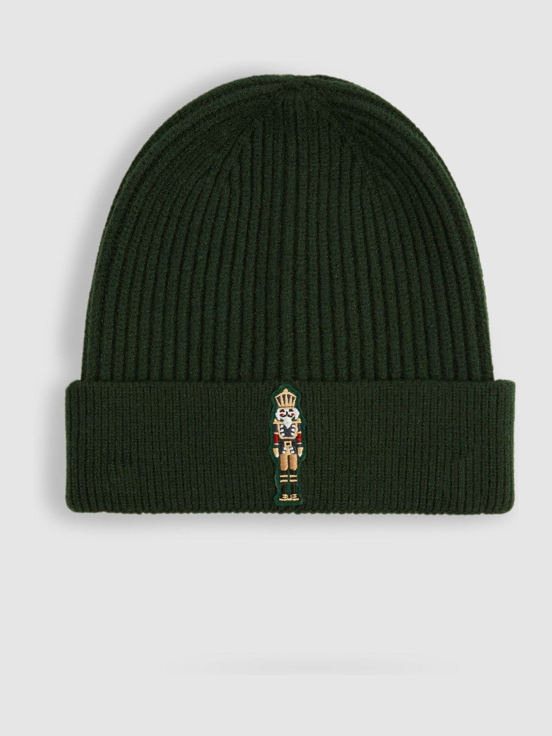 Nutcracker-Embroidered Hat and Scarf Set in Emerald Green - Image 3 of 4