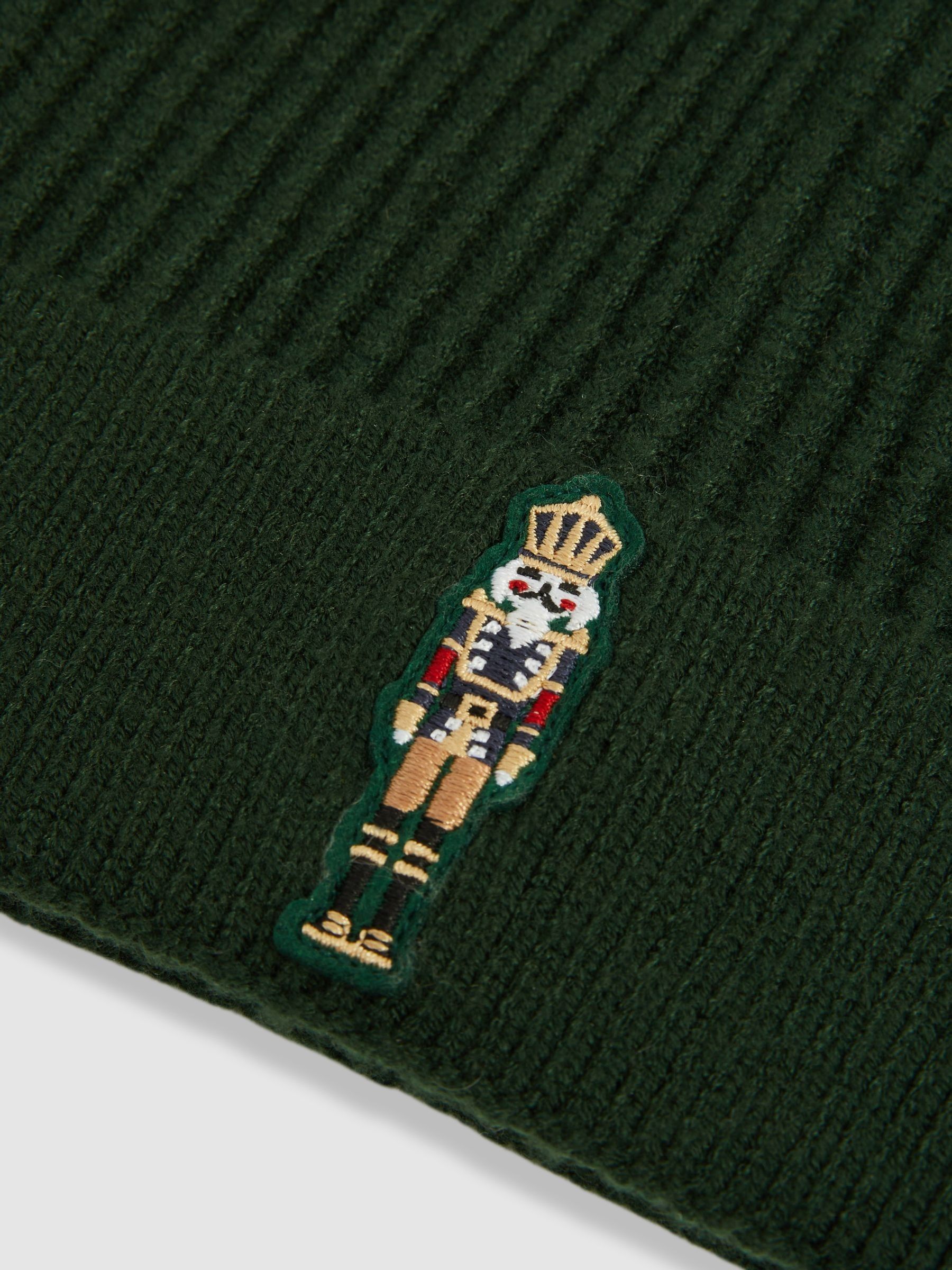 Nutcracker-Embroidered Hat and Scarf Set in Emerald Green - Image 4 of 4