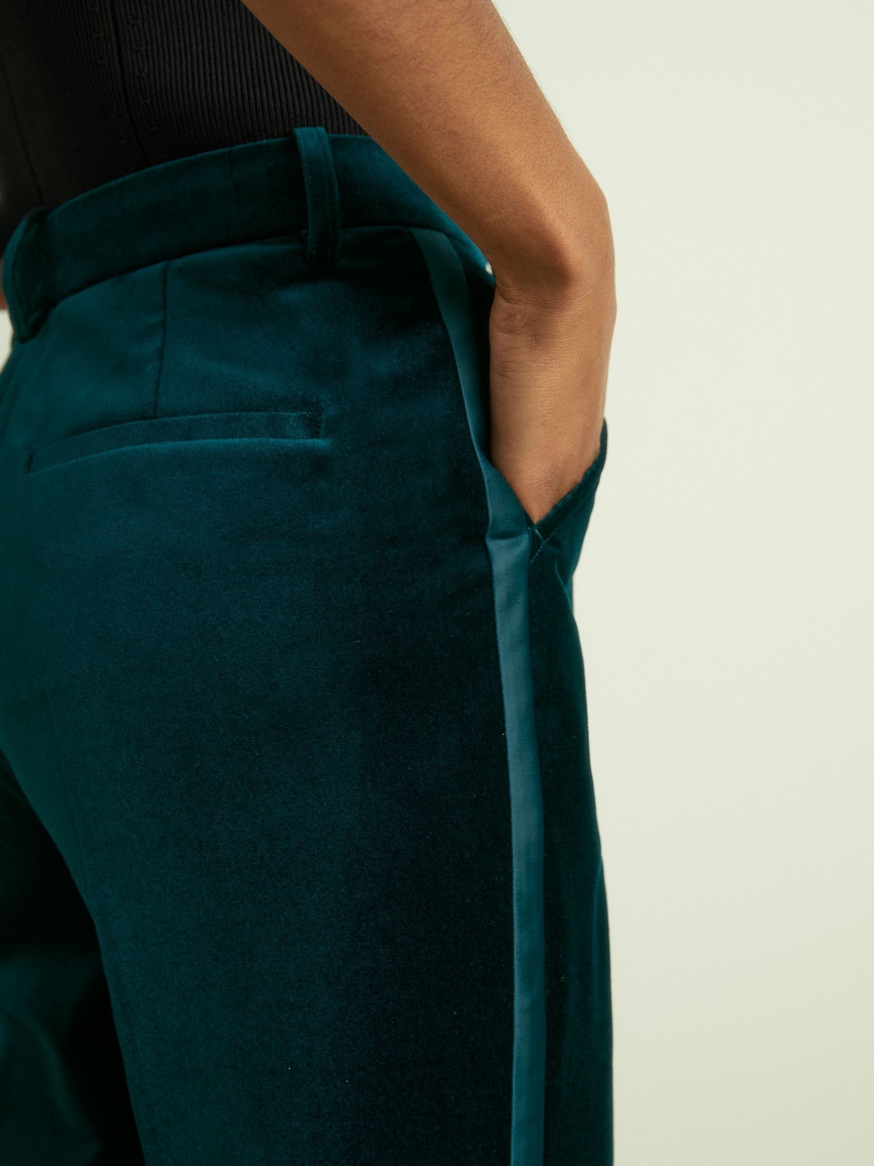 Velvet Flared Suit Trousers in Teal - Image 4 of 7