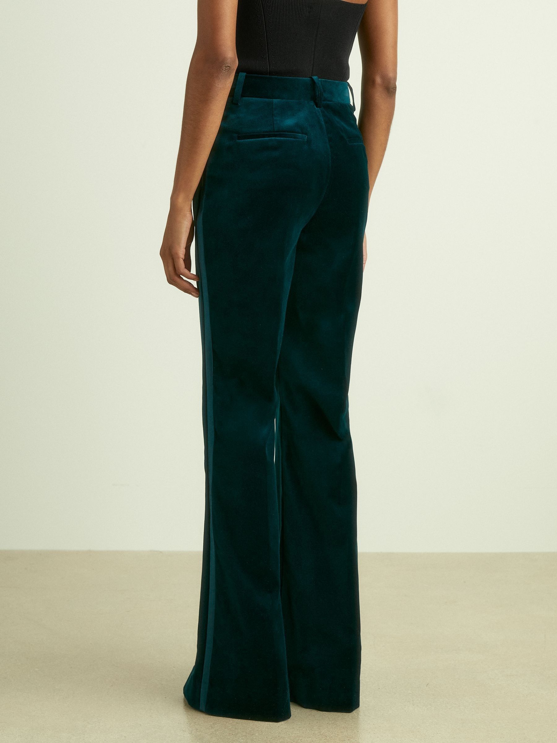 Velvet Flared Suit Trousers in Teal - Image 5 of 7